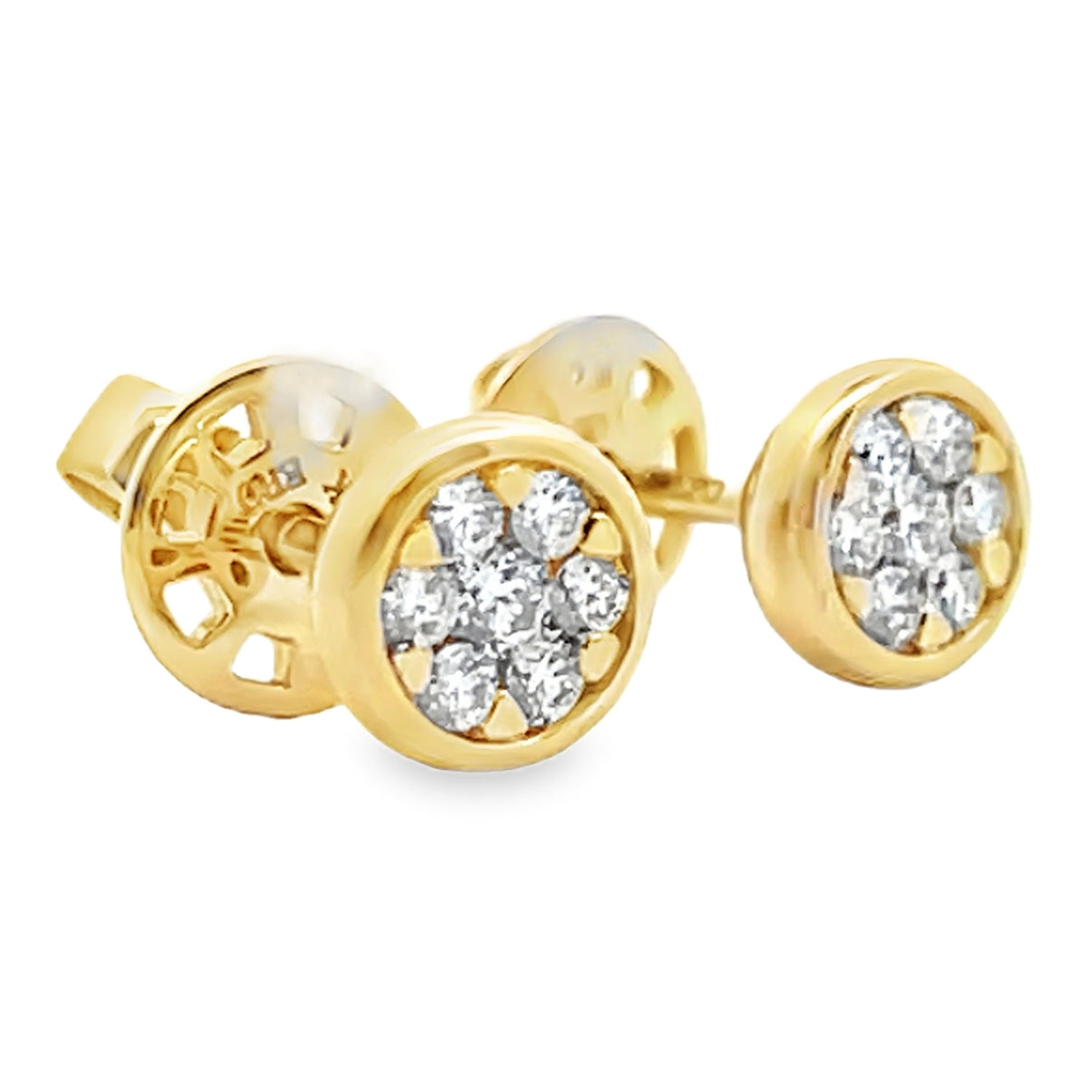 14K Yellow Gold Small Round 0.22 Carat Diamond Bezel Stud Earrings