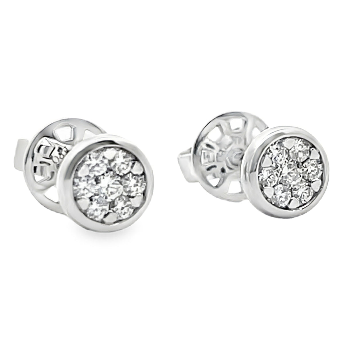 14K White Gold Small Round 0.22 Carat Diamond Bezel Stud Earrings