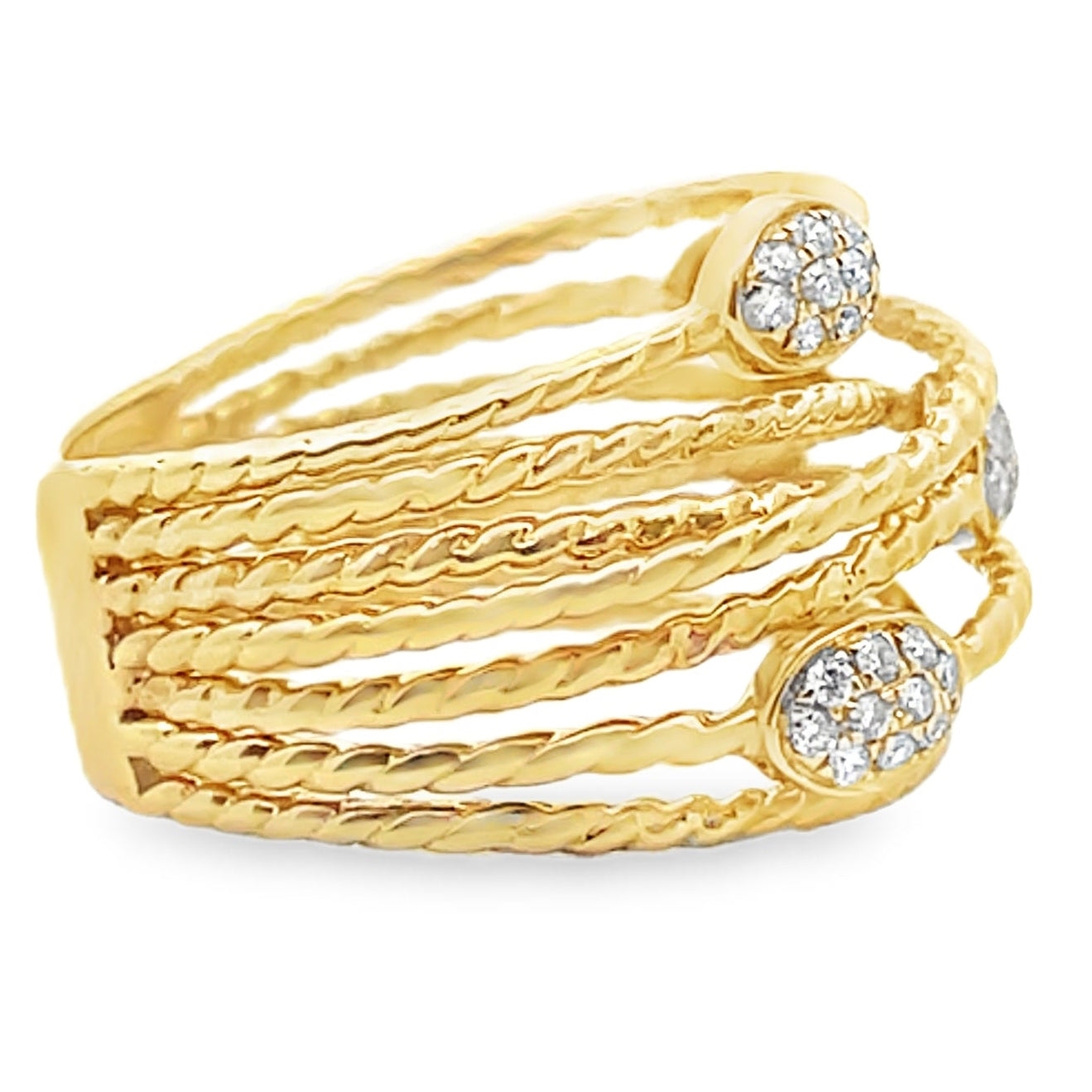 18K Yellow Gold Woven 0.28 Carat Diamond Ring with Cascading Oval Stations