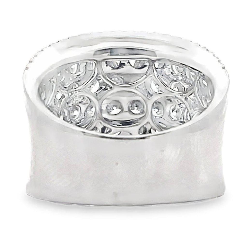 18K White Gold and 3.77 Carat Diamond Multi Row Ring with Curvature