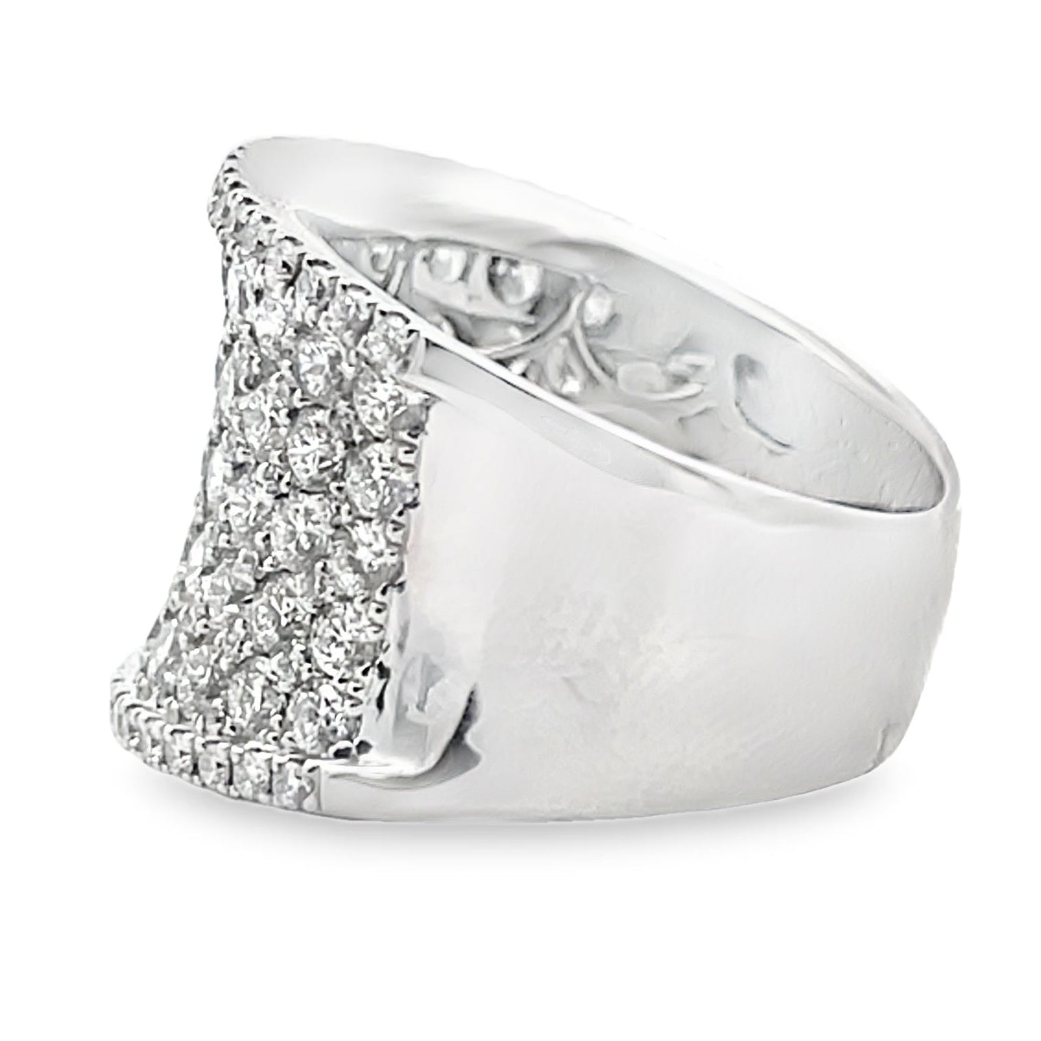 18K White Gold and 3.77 Carat Diamond Multi Row Ring with Curvature