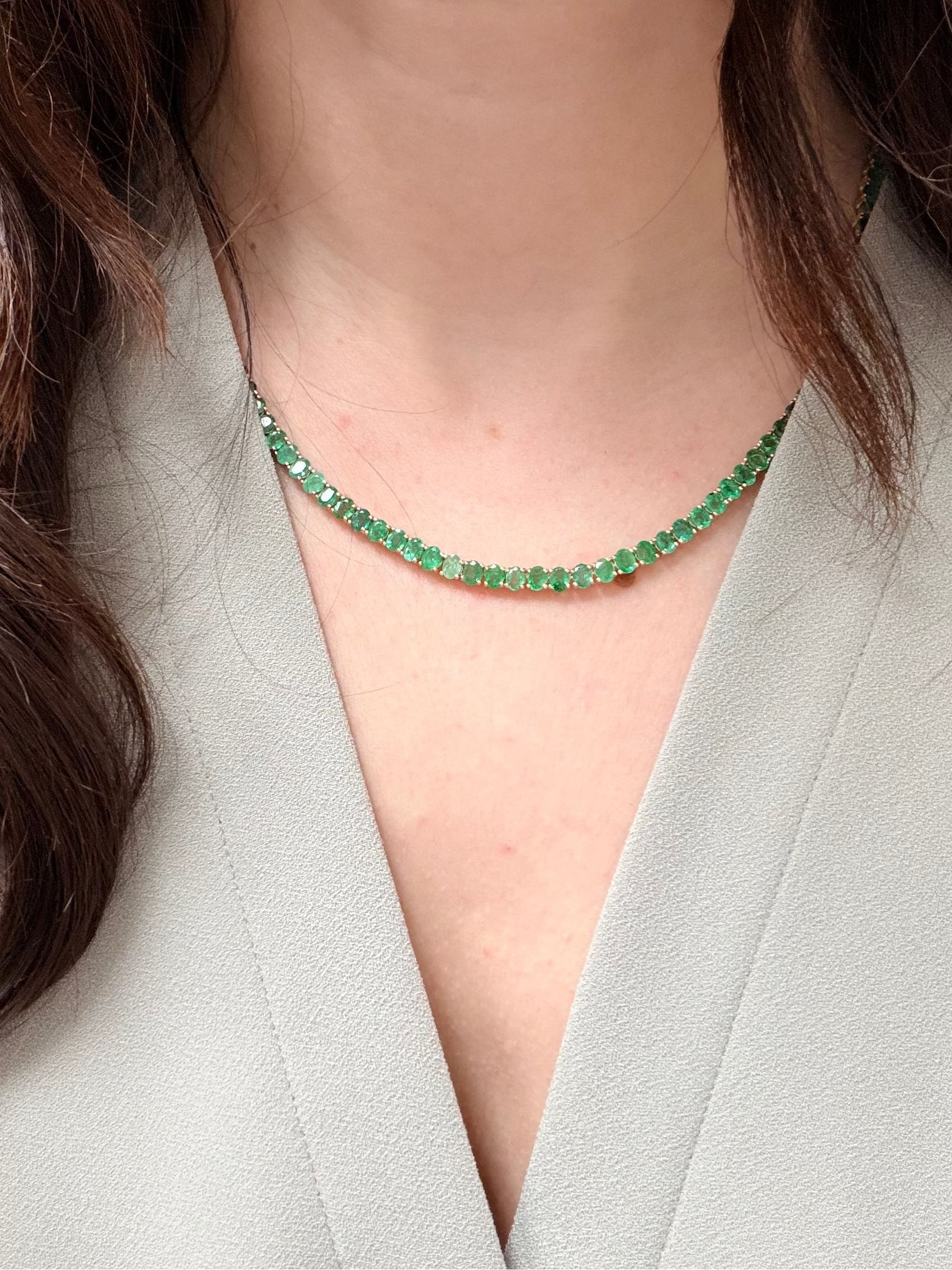 14K Yellow Gold 22.35 Carat Oval Emerald Tennis Necklace