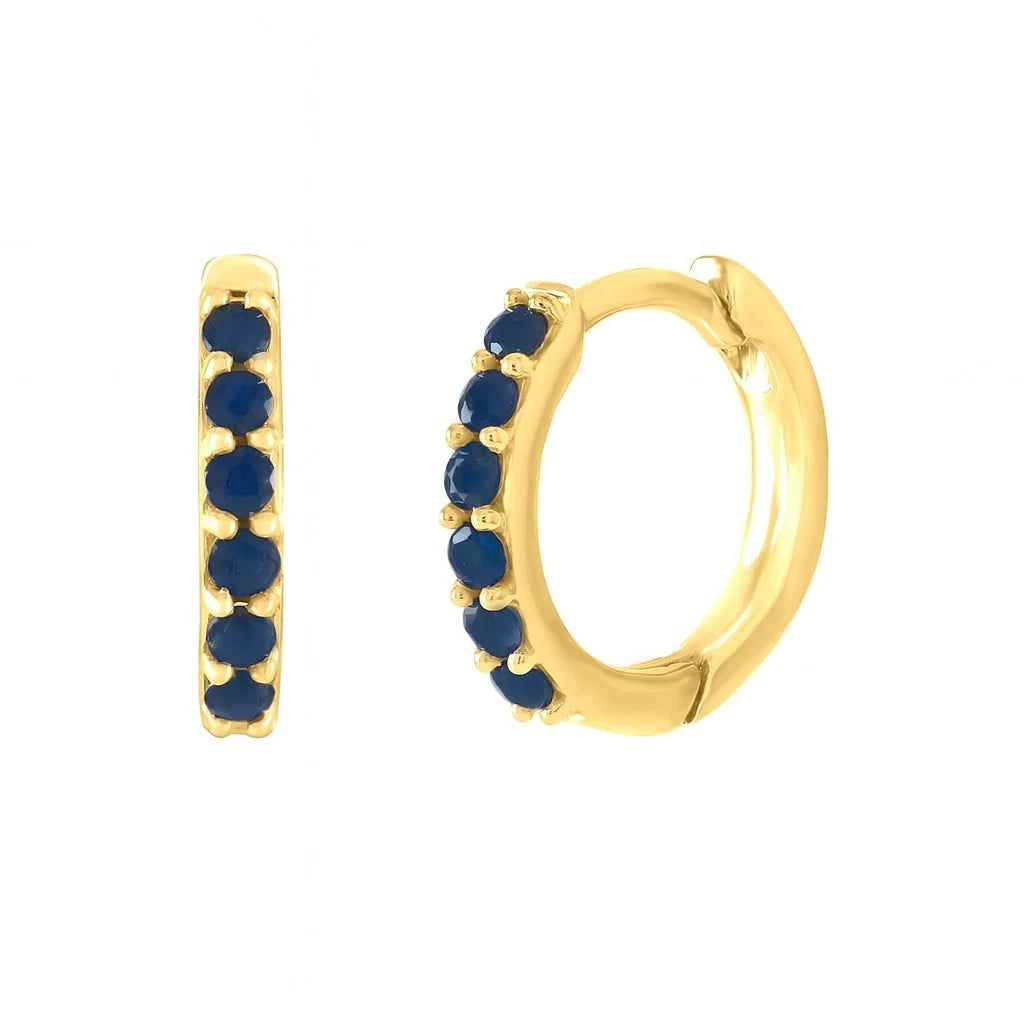 14K Yellow Gold Huggie Earrings with Blue Sapphires