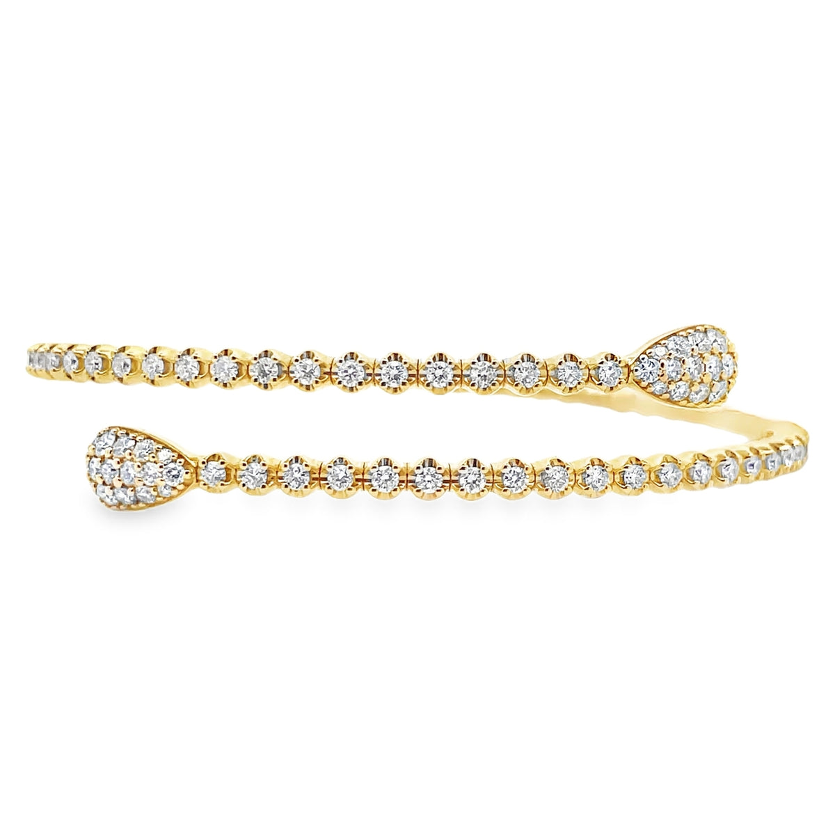 18K Yellow Gold Wrap Bypass Flexible Bangle Bracelet with Diamonds