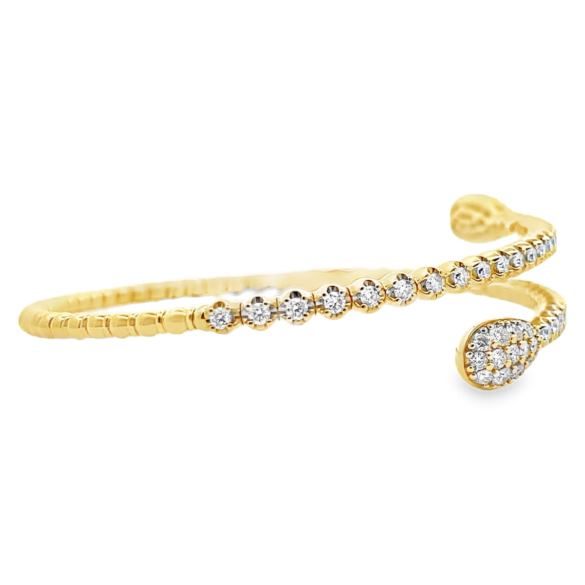 18K Yellow Gold Wrap Bypass Flexible Bangle Bracelet with Diamonds