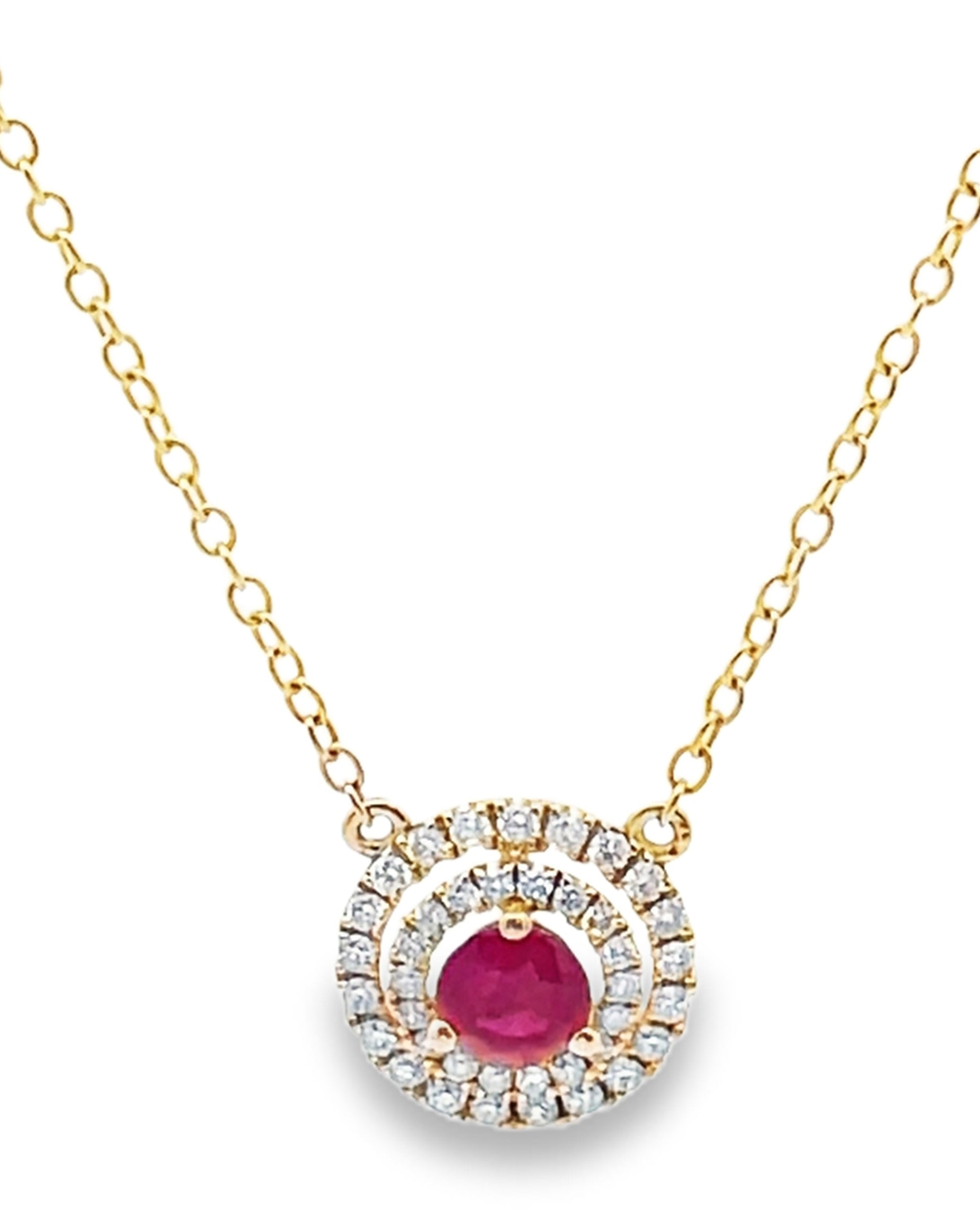 14K Yellow Gold 0.37 Carat Ruby & 0.23 Carat Diamond Pendant Necklace