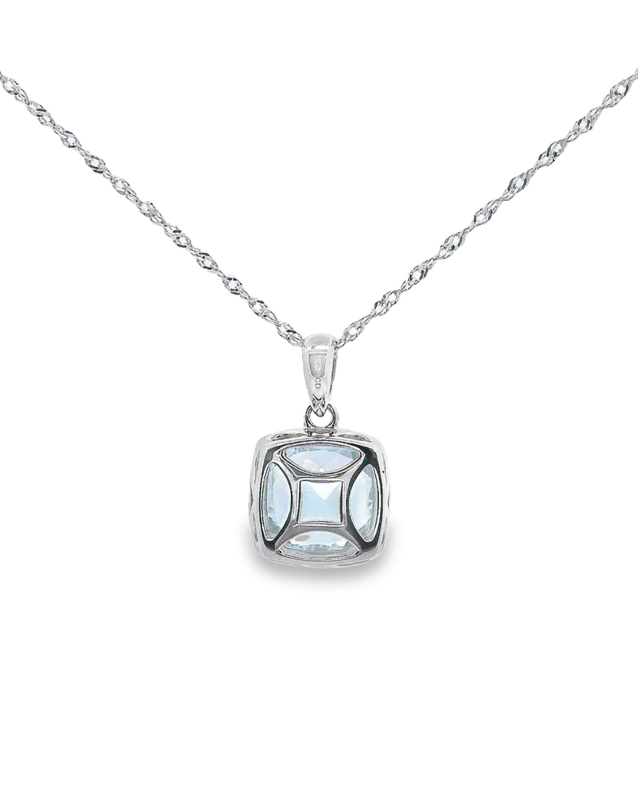 14K White Gold Aquamarine and Diamond Pendant Necklace