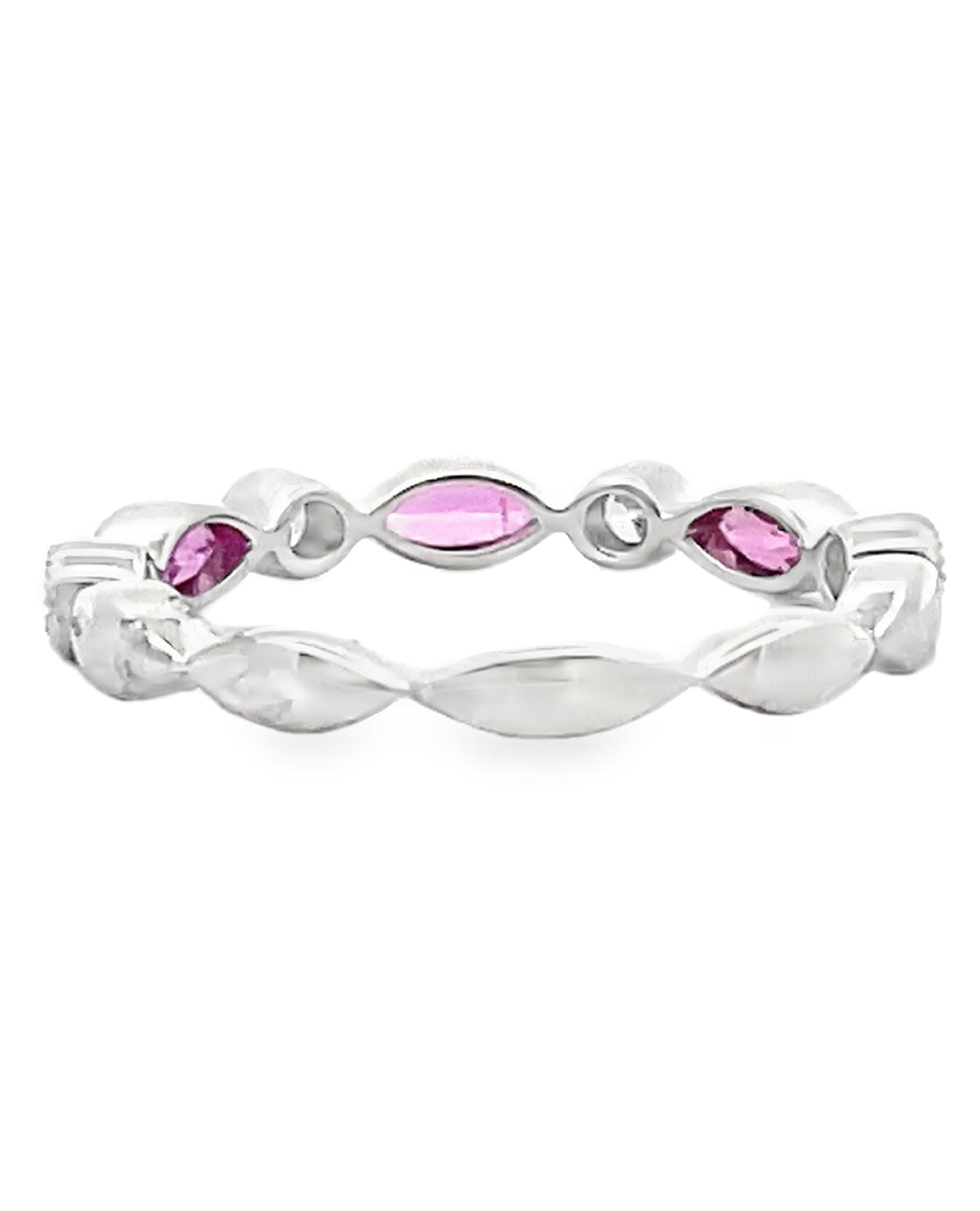 14K White Gold 0.55 Ct Marquise Pink Sapphire & 0.19 Carat Diamond Band Ring
