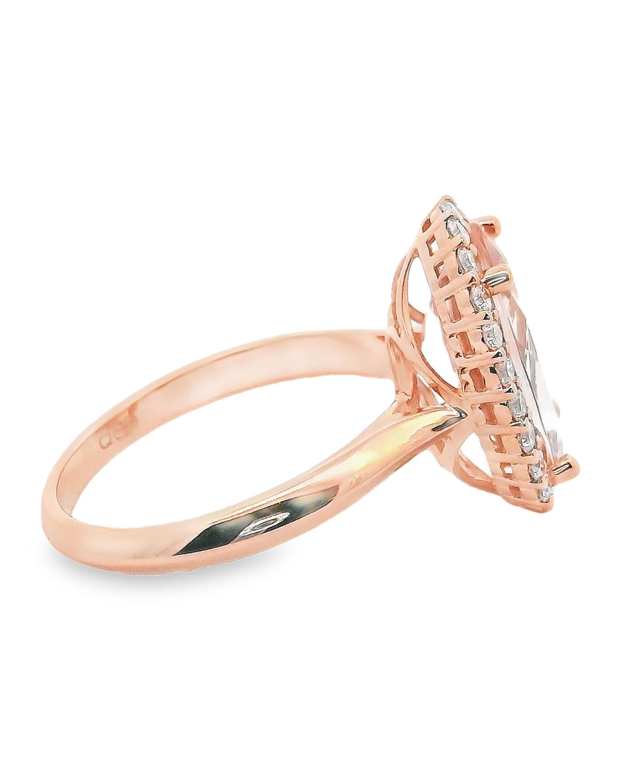 14K Rose Gold Halo Ring with Morganite and Diamonds