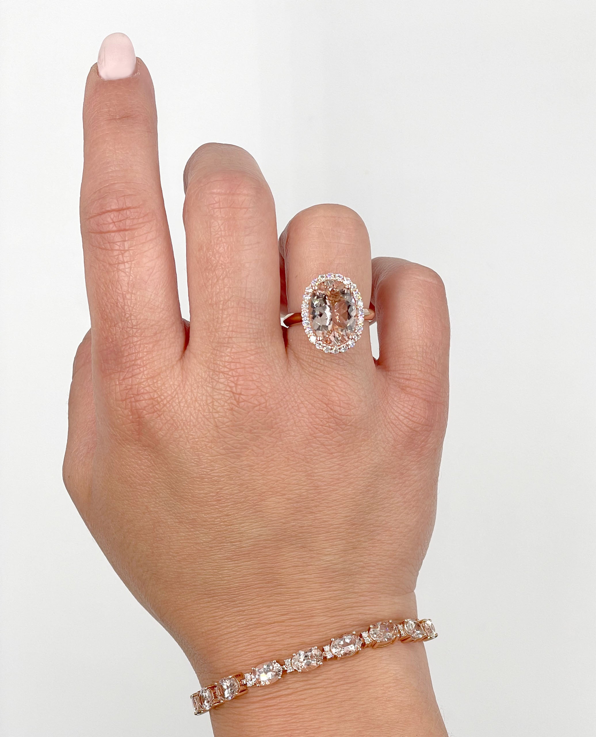 14K Rose Gold Halo Ring with Morganite and Diamonds