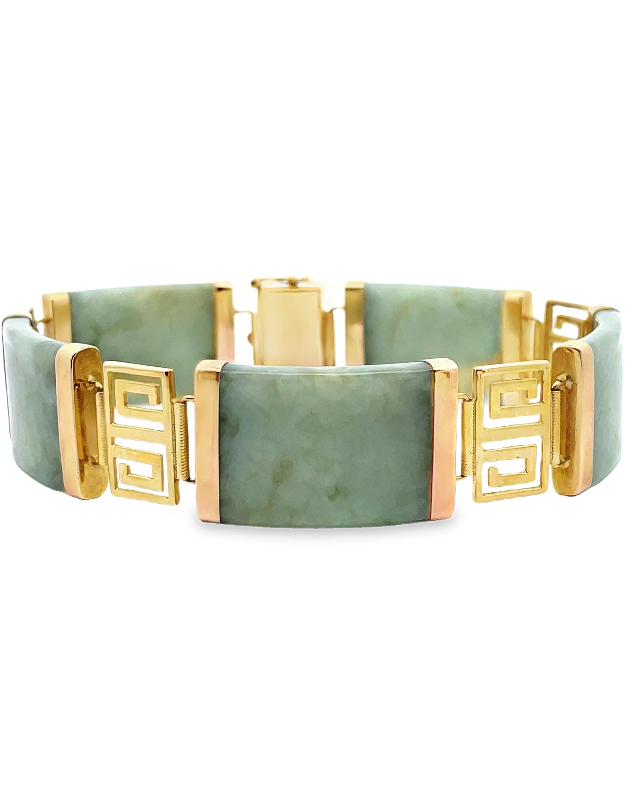 Pre-Owned 14K Yellow Gold and Jade Bracelet with Greek Key Motif
