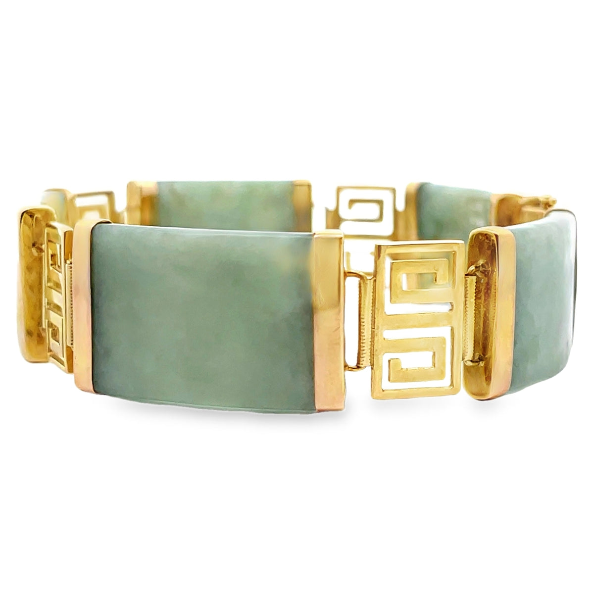 Pre-Owned Vintage 14K Yellow Gold and Jade Bracelet with Greek Key Motif