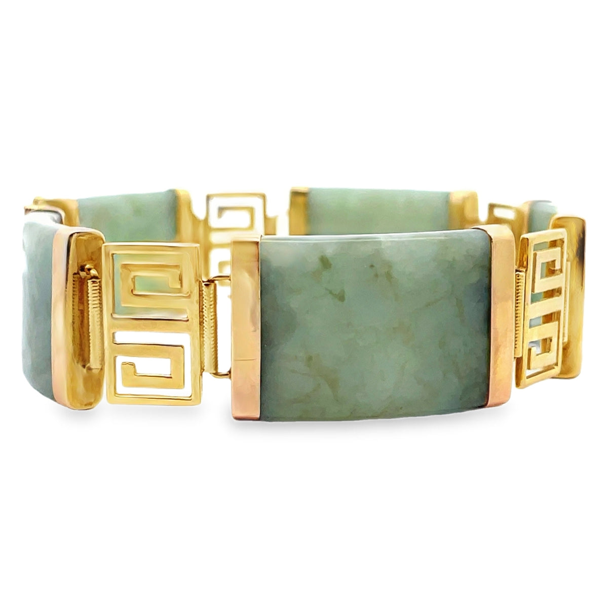 Pre-Owned Vintage 14K Yellow Gold and Jade Bracelet with Greek Key Motif