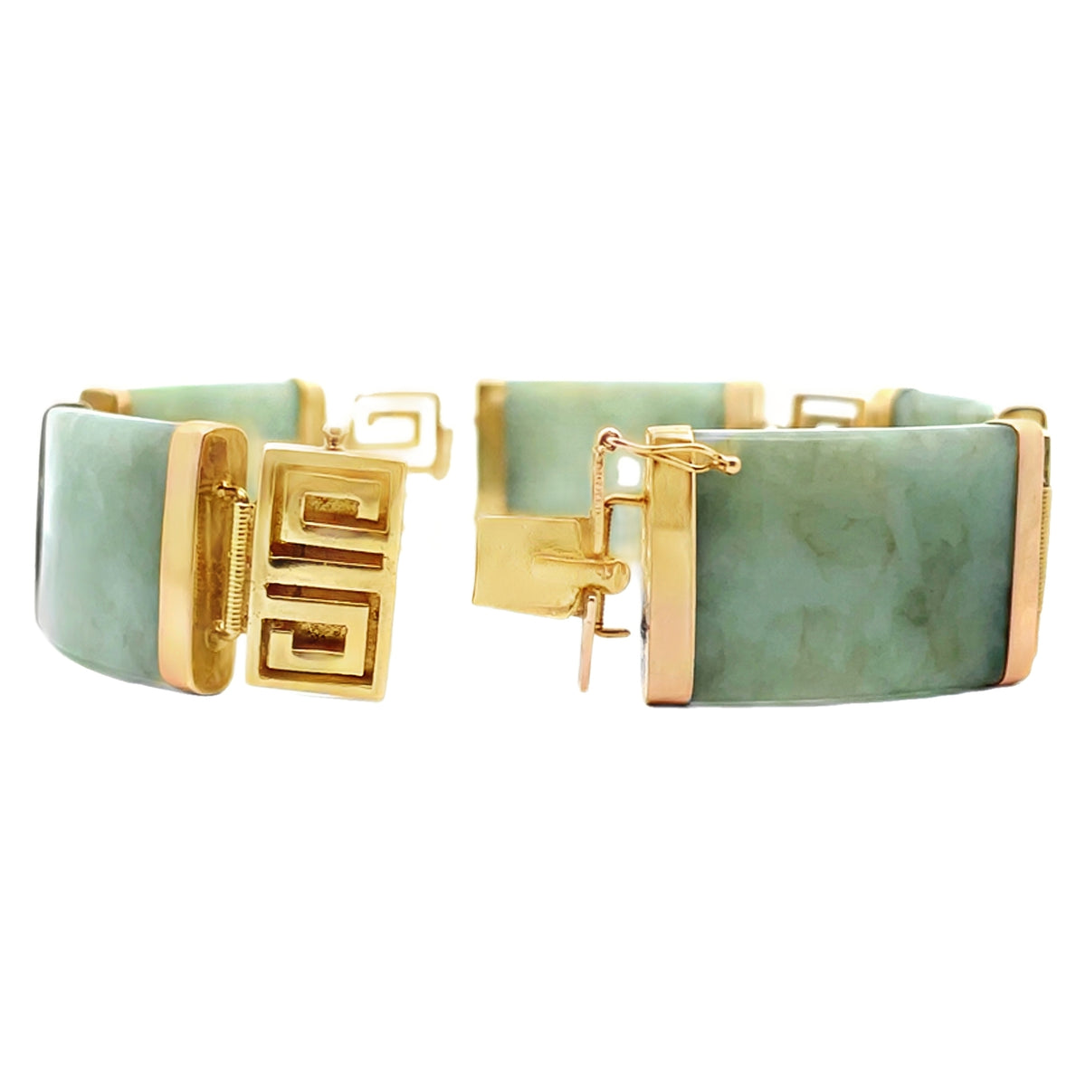 Pre-Owned Vintage 14K Yellow Gold and Jade Bracelet with Greek Key Motif