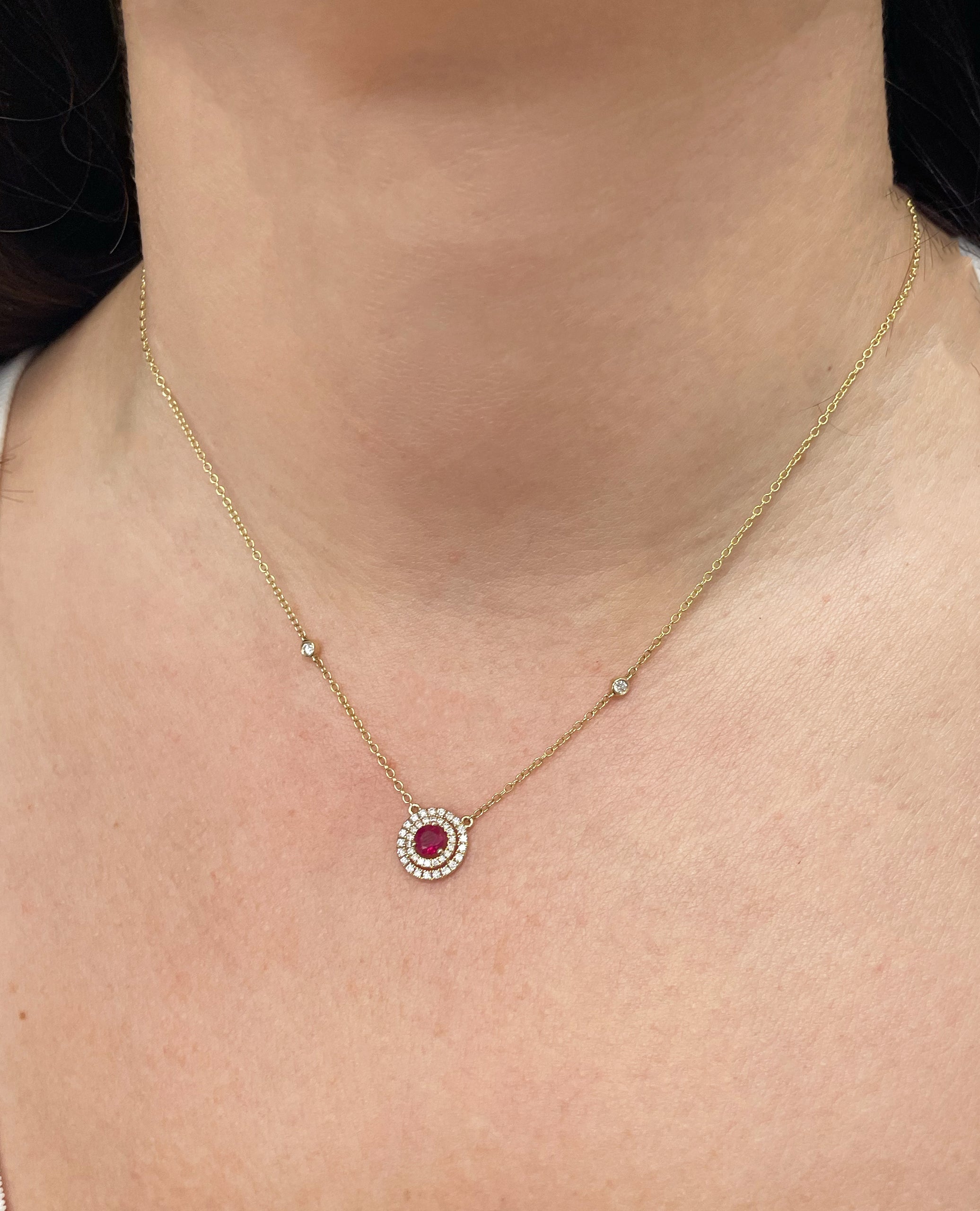 14K Yellow Gold 0.37 Carat Ruby & 0.23 Carat Diamond Pendant Necklace