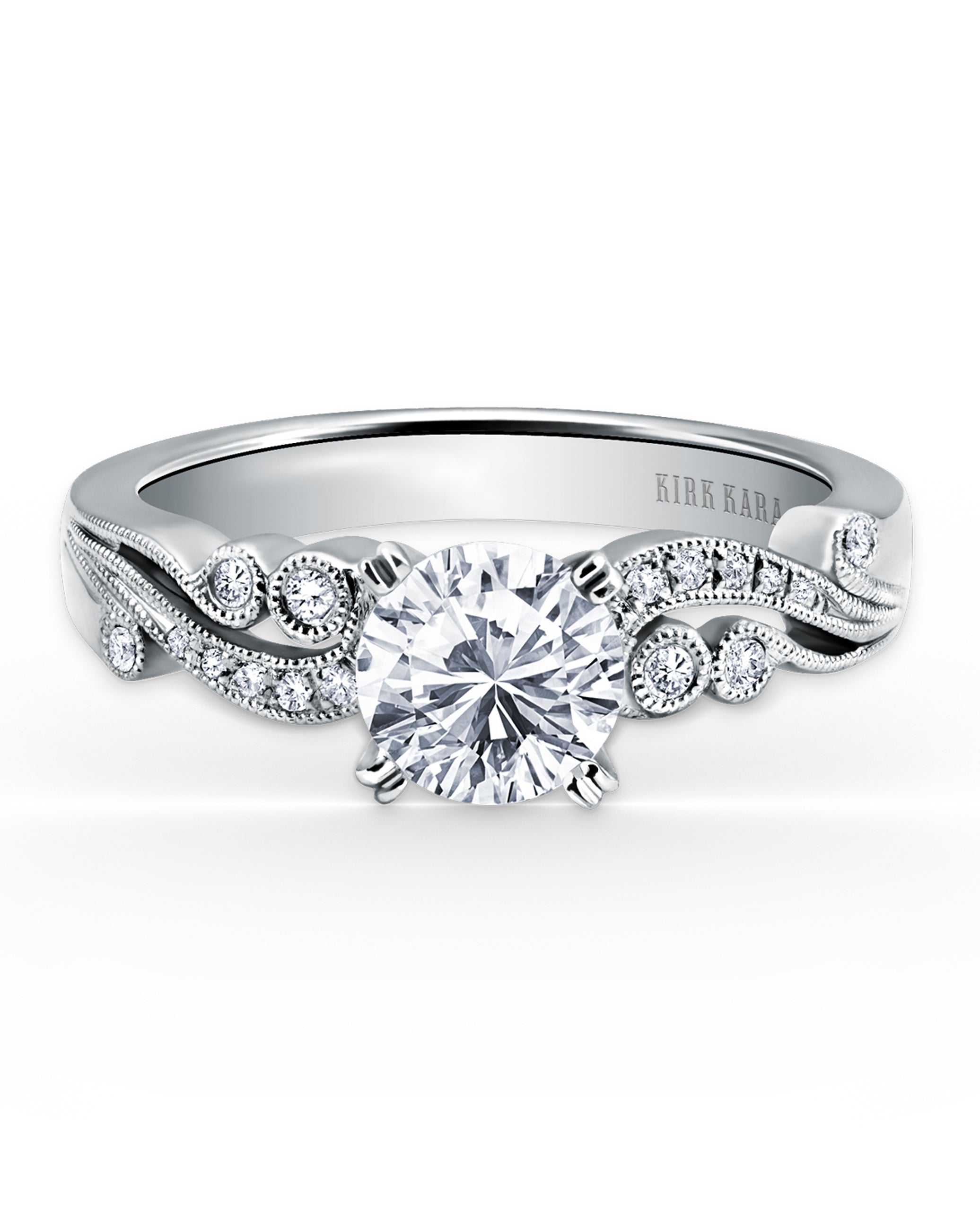 Kirk Kara K1250DC-R Angelique 18K White Gold Diamond Hand Engraved Engagement Ring