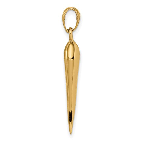 14K Yellow Gold 3D Italian Horn Pendant