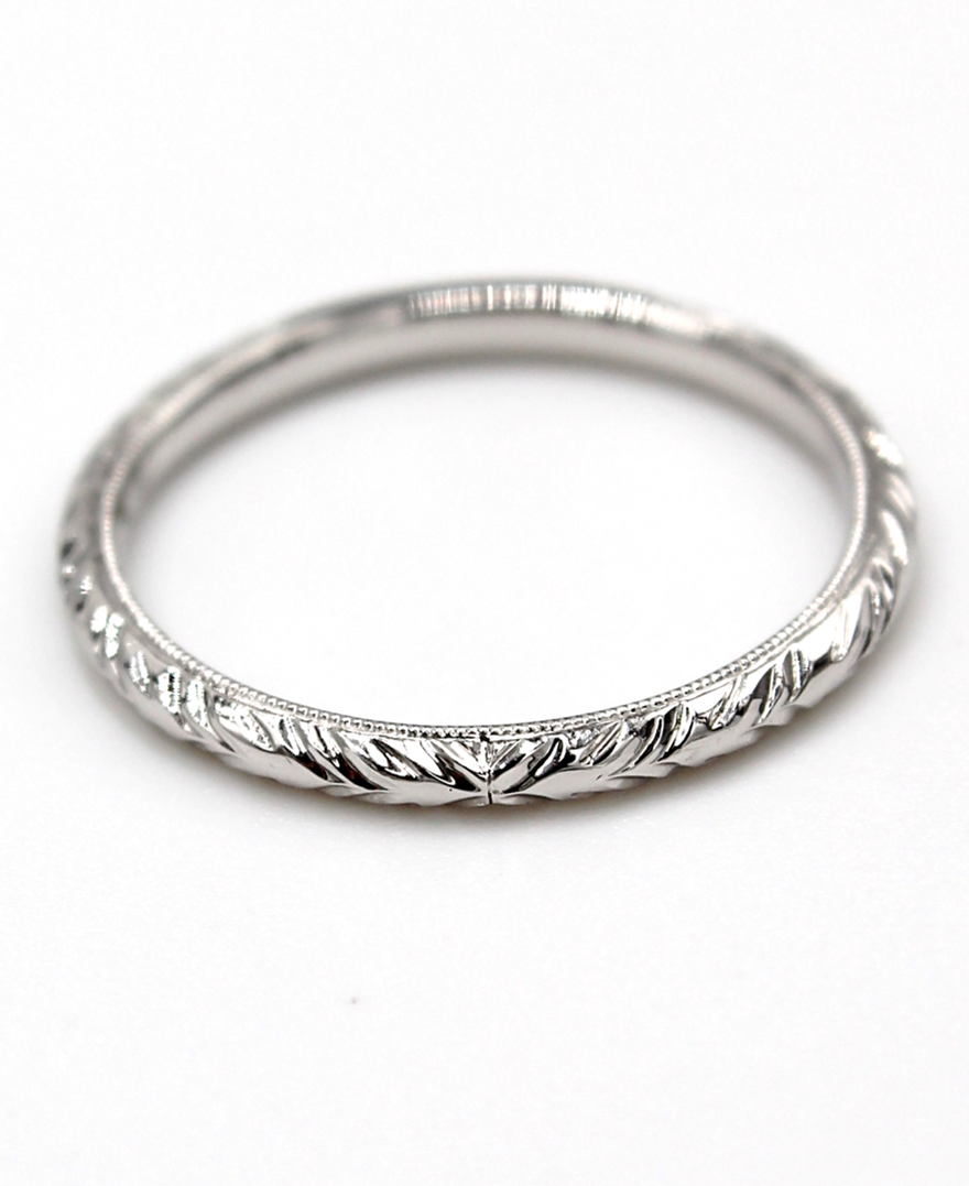Kirk Kara K401EN-B 14K White Gold Hand Engraved Wedding Band