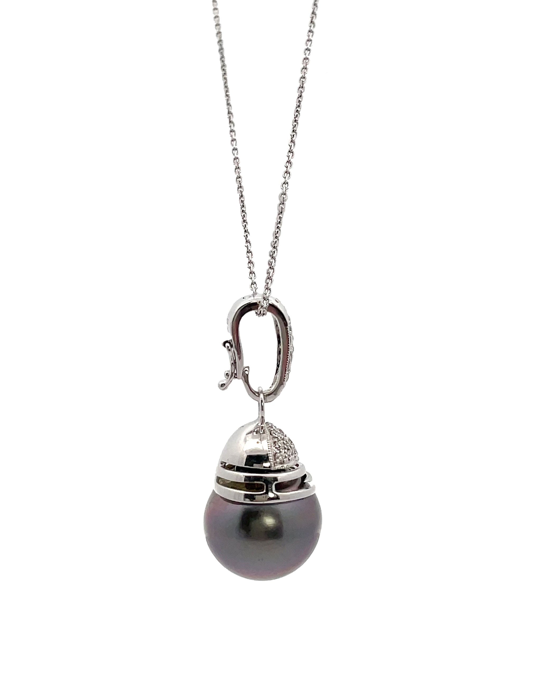 18K White Gold South Sea Tahitian Pearl Pendant Necklace