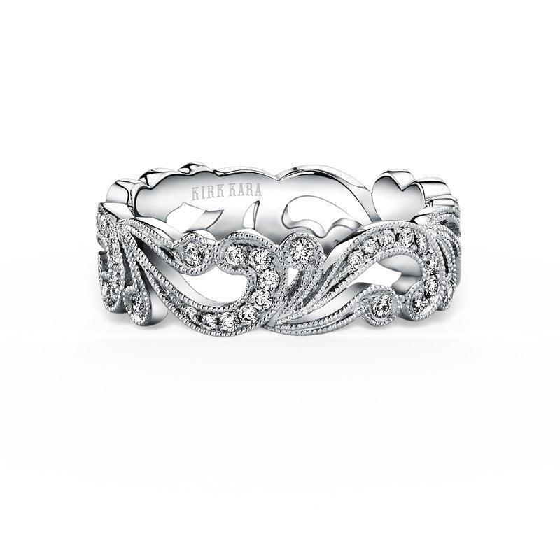 Kirk Kara SS6967-B Angelique Platinum Eternity Ring with Diamonds, Fillagree Design and Beading