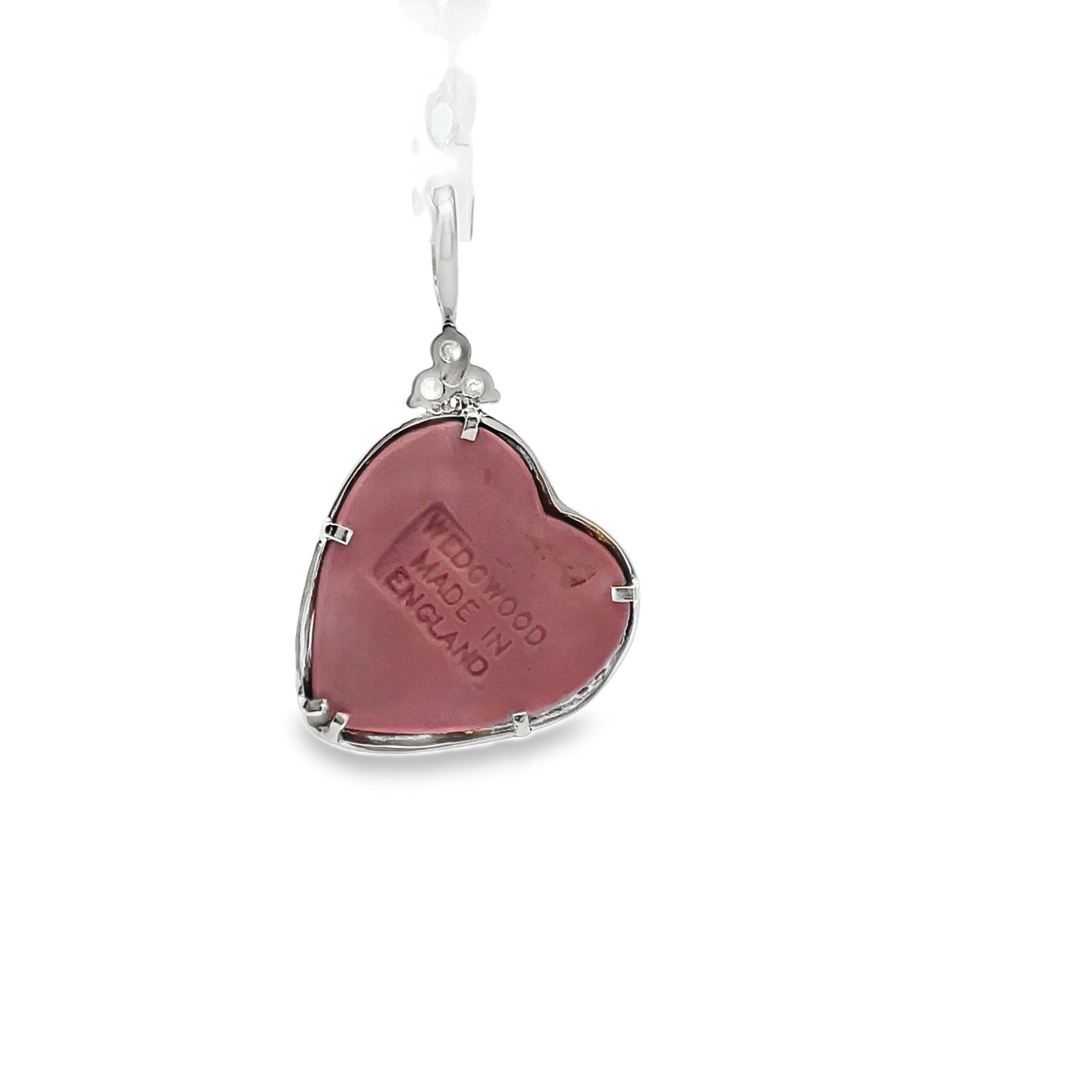Cupid Vintage Wedgwood Heart Pendant in New 14k White Gold Setting and Necklace, Rosé Pink