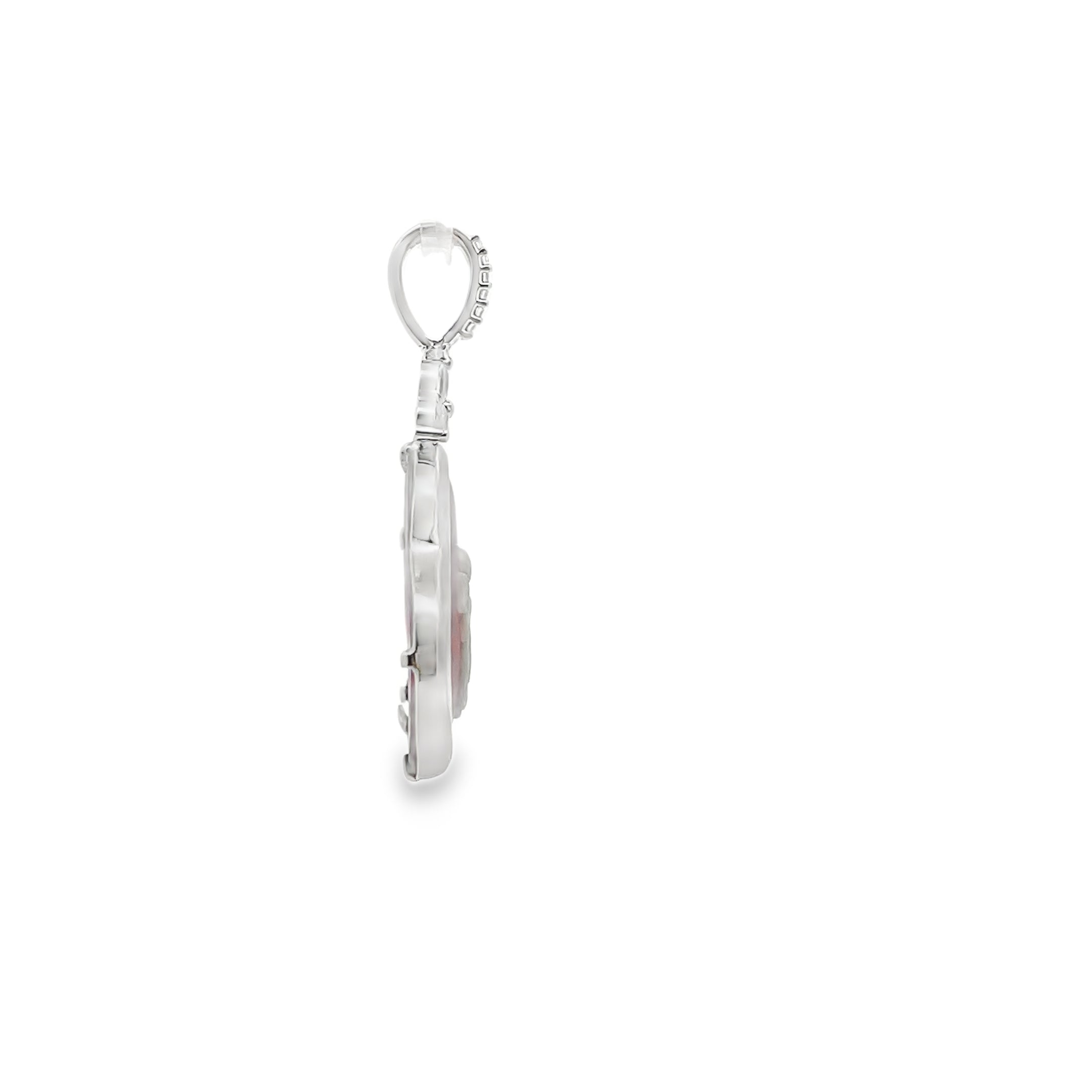 Cupid Vintage Wedgwood Heart Pendant in New 14k White Gold Setting and Necklace, Rosé Pink