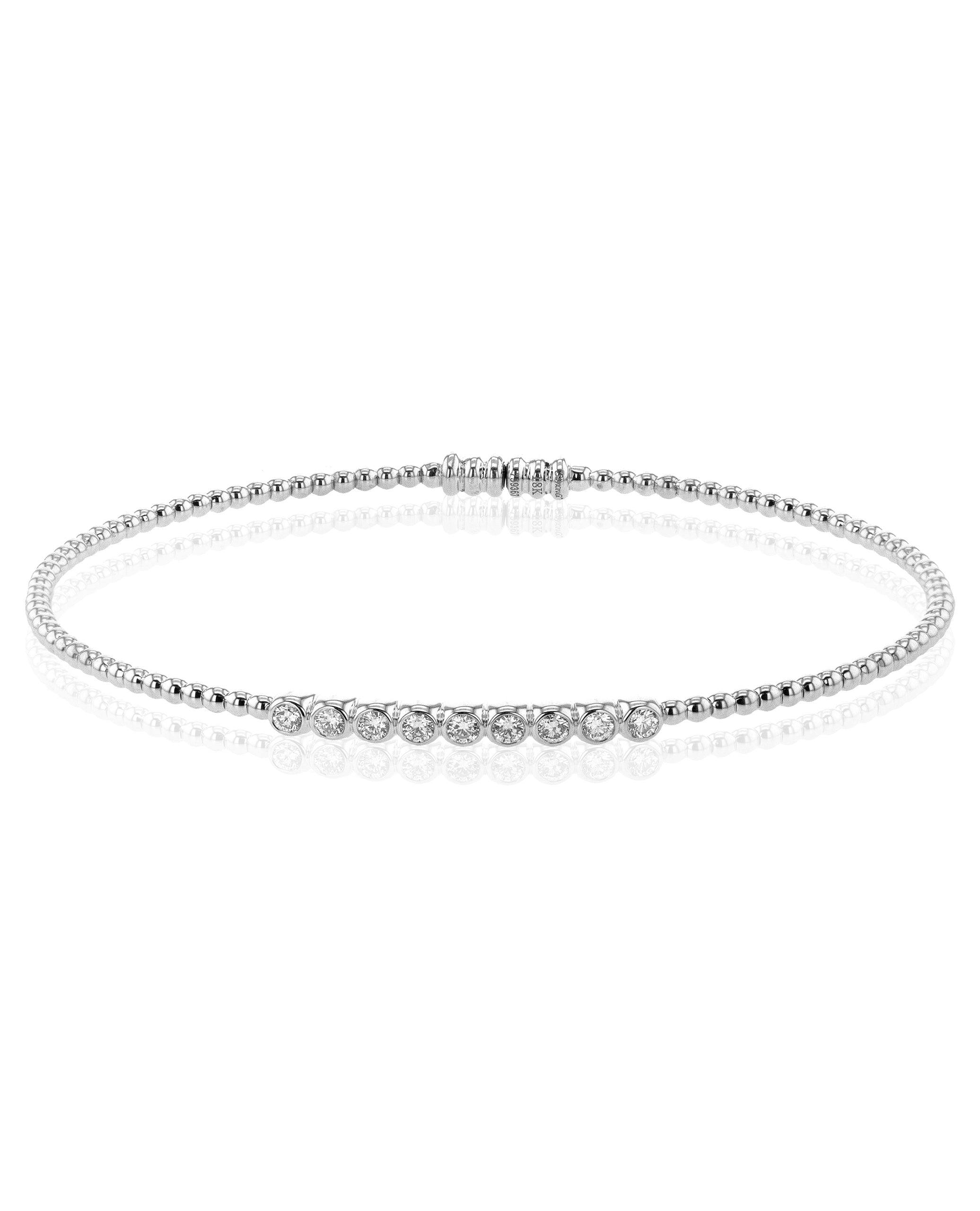 Simon G. LB2519 18K White Gold Stackable Beaded Bangle Bracelet with Diamonds