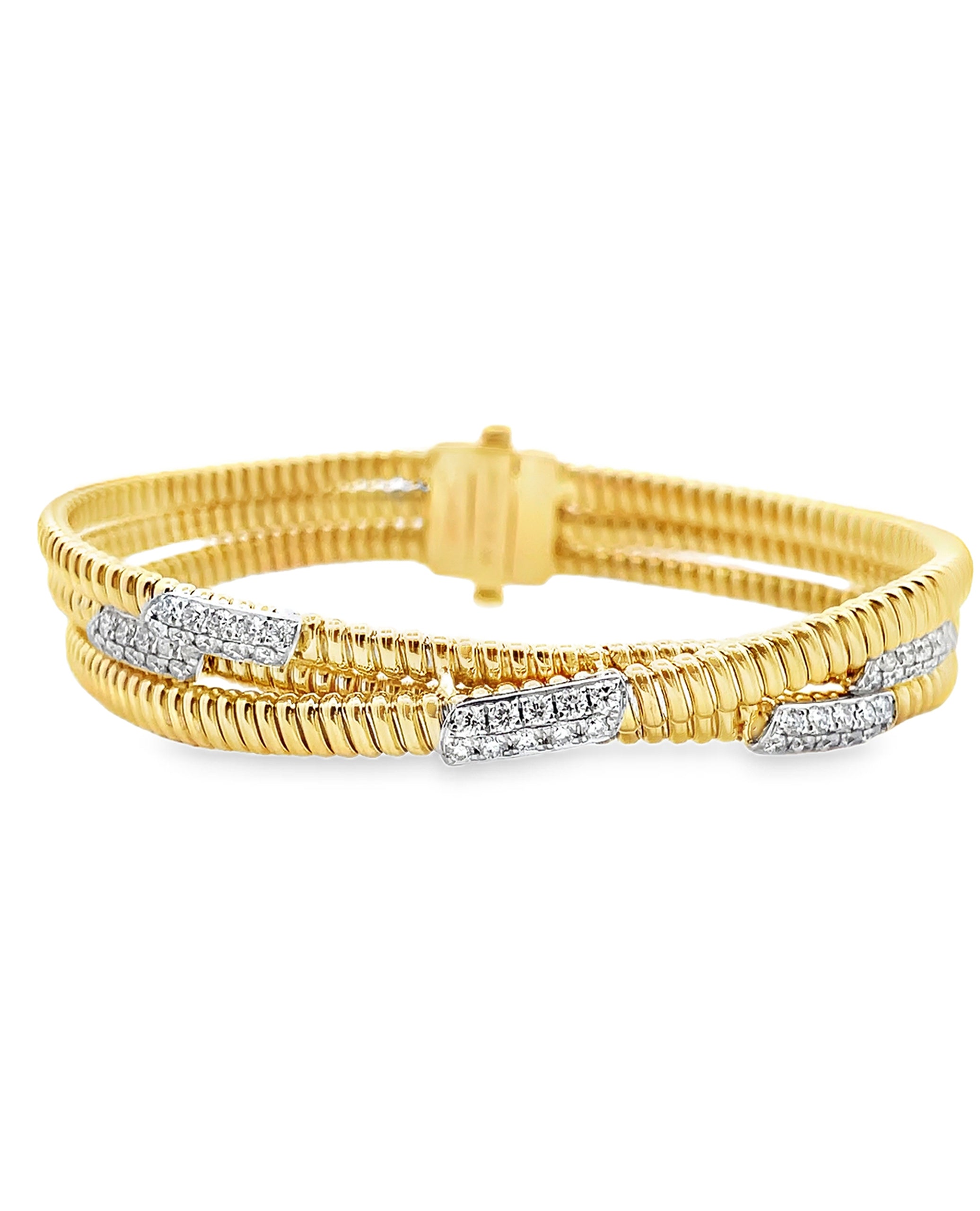 Simon G. LB2527 18K Two Tone Twisted Diamond Bangle Bracelet