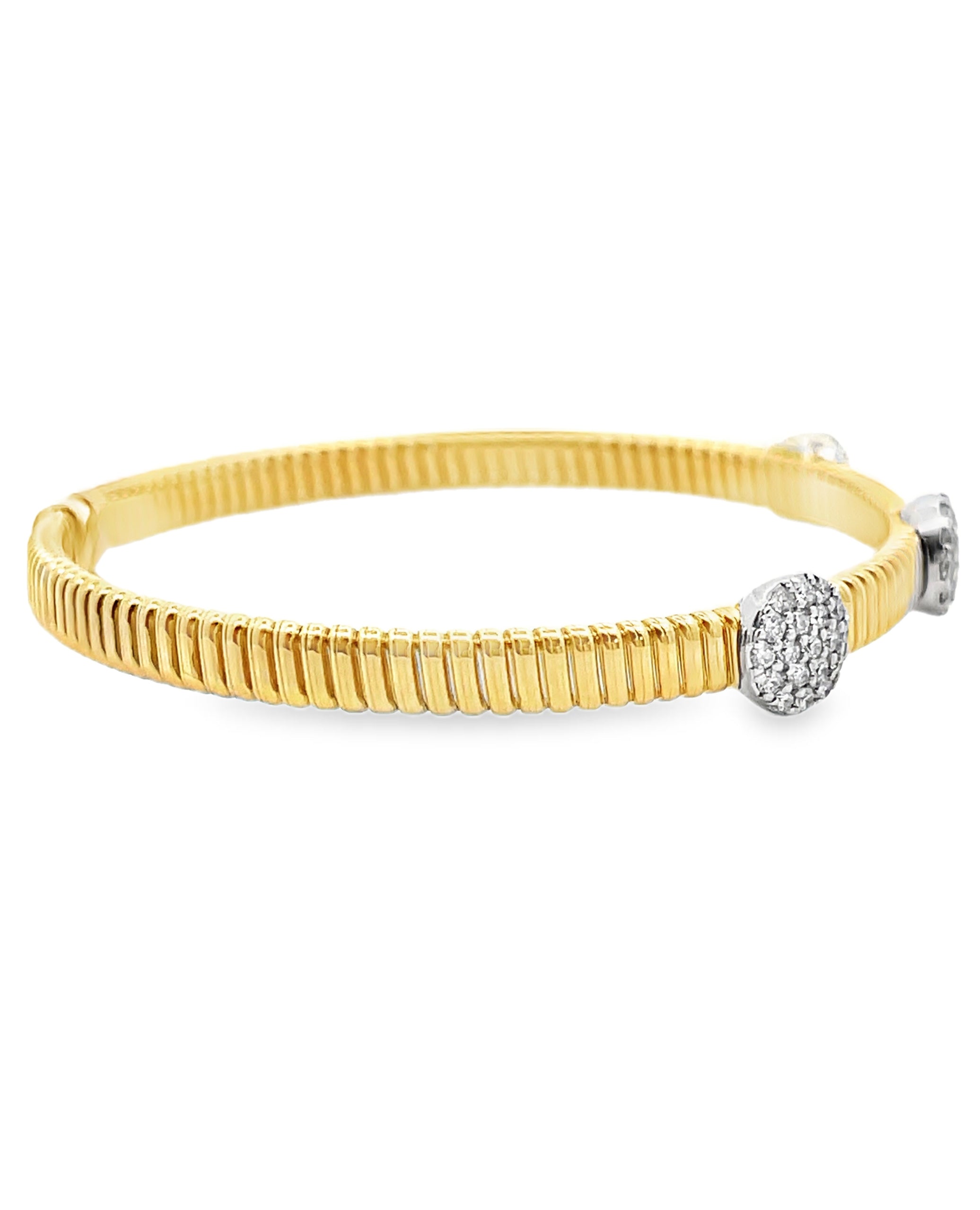 Simon G. LB2759 18K Two Tone Gold Bangle Bracelet with Three Circular Stations of Diamonds