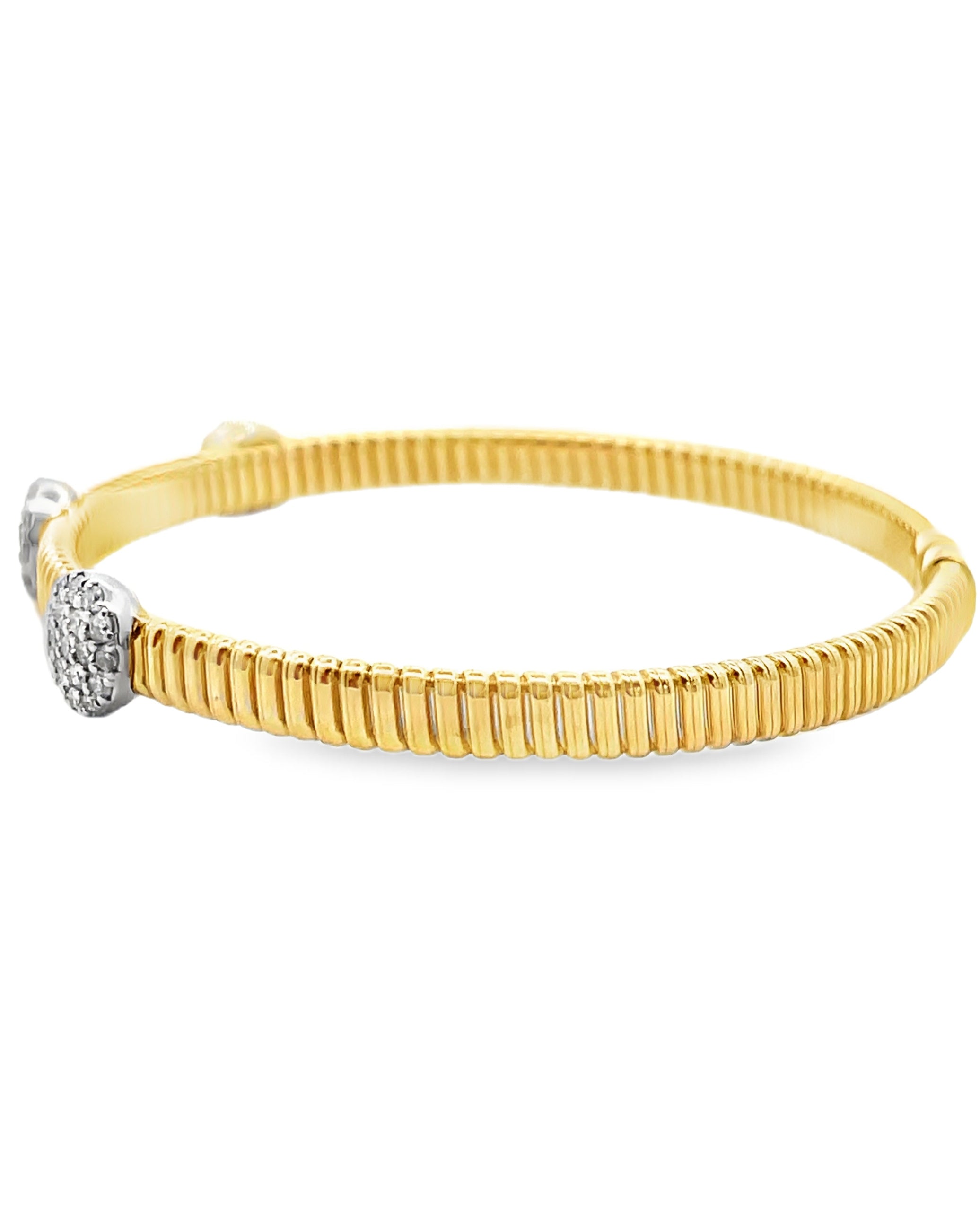 Simon G. LB2759 18K Two Tone Gold Bangle Bracelet with Three Circular Stations of Diamonds