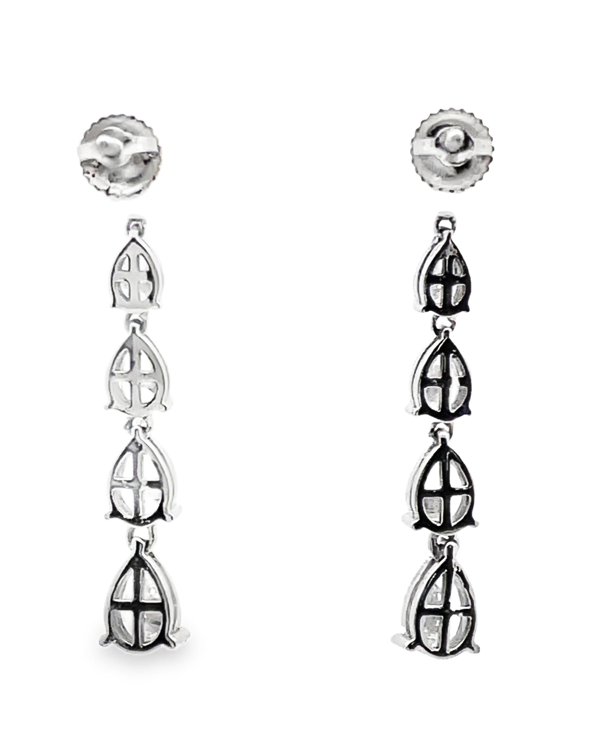 14K White Gold Lab Grown Diamond Graduating Pear Shaped Dangle Drop Earrings