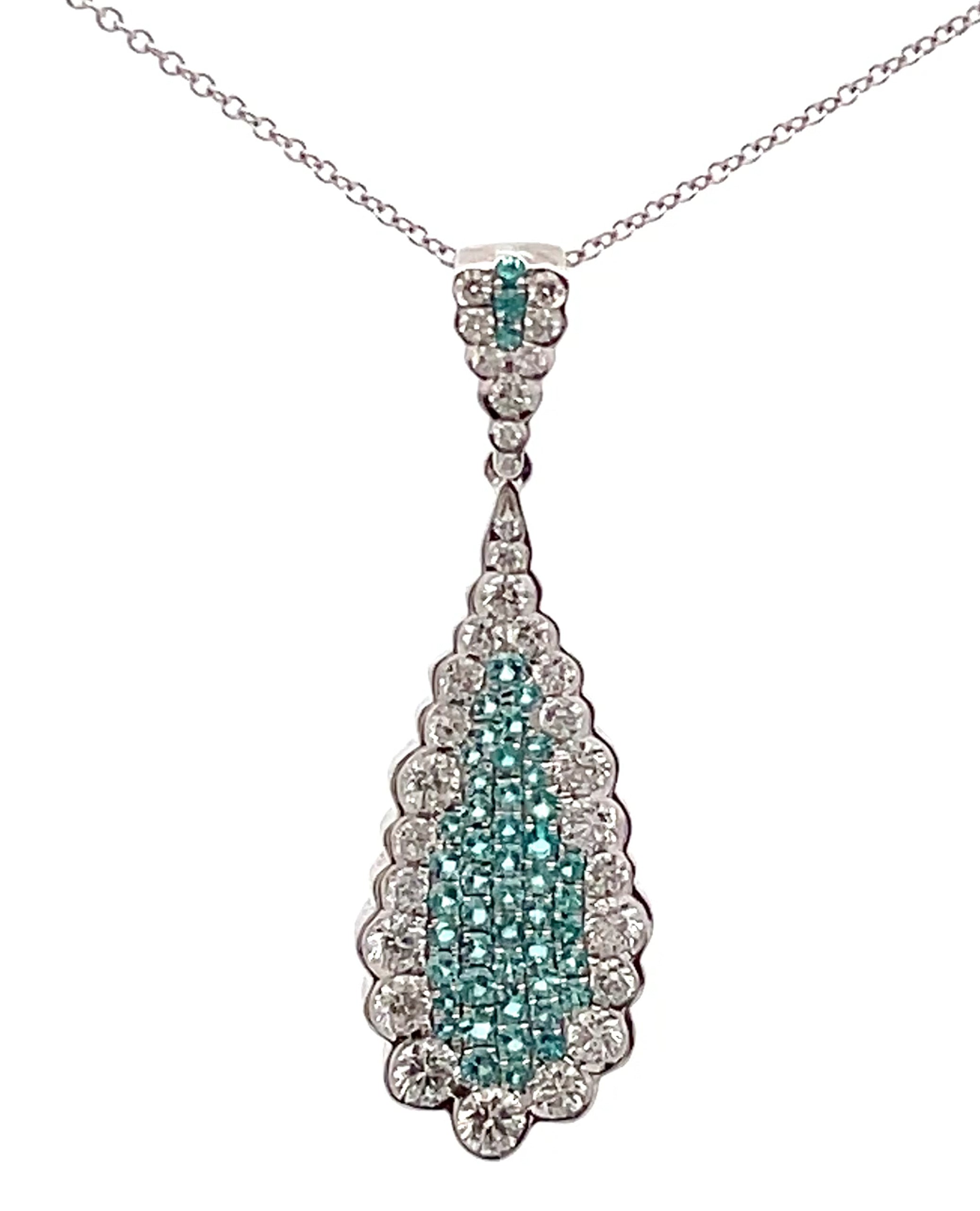 Simon G. LP4311-A 18K White Gold Paraiba Tourmaline and Diamond Pendant Necklace