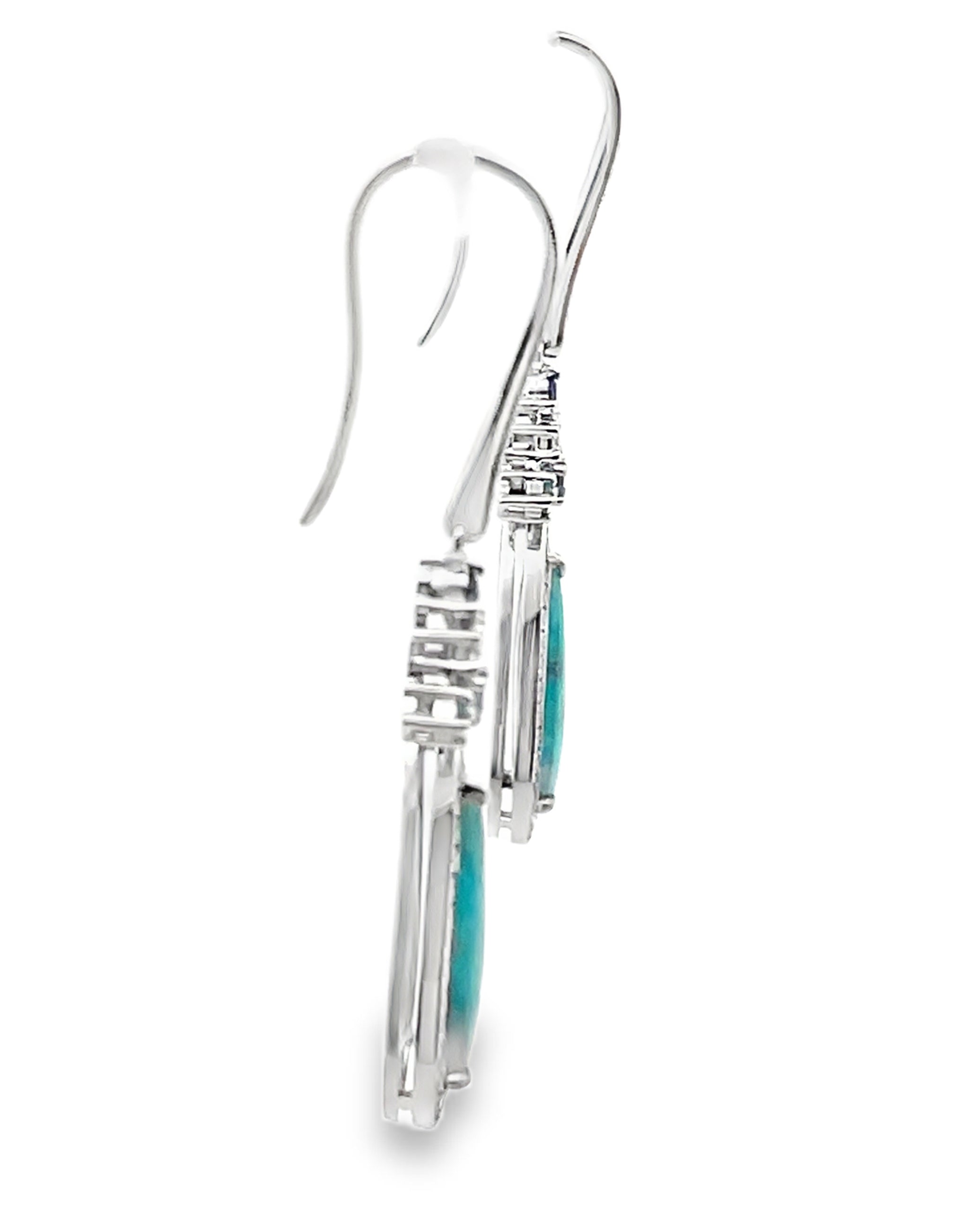 Simon G. LP4373 18K White Gold Dangle Sliced Paraiba & Diamond Earrings