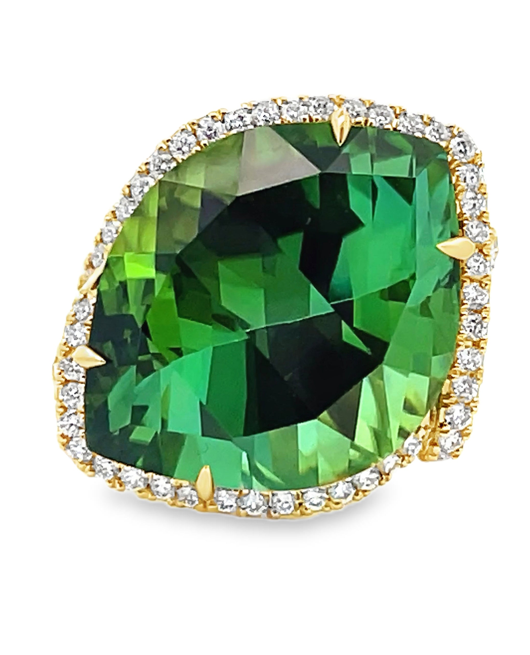 Simon G. LR2742 18K Yellow Gold Green Tourmaline & Diamond Ring