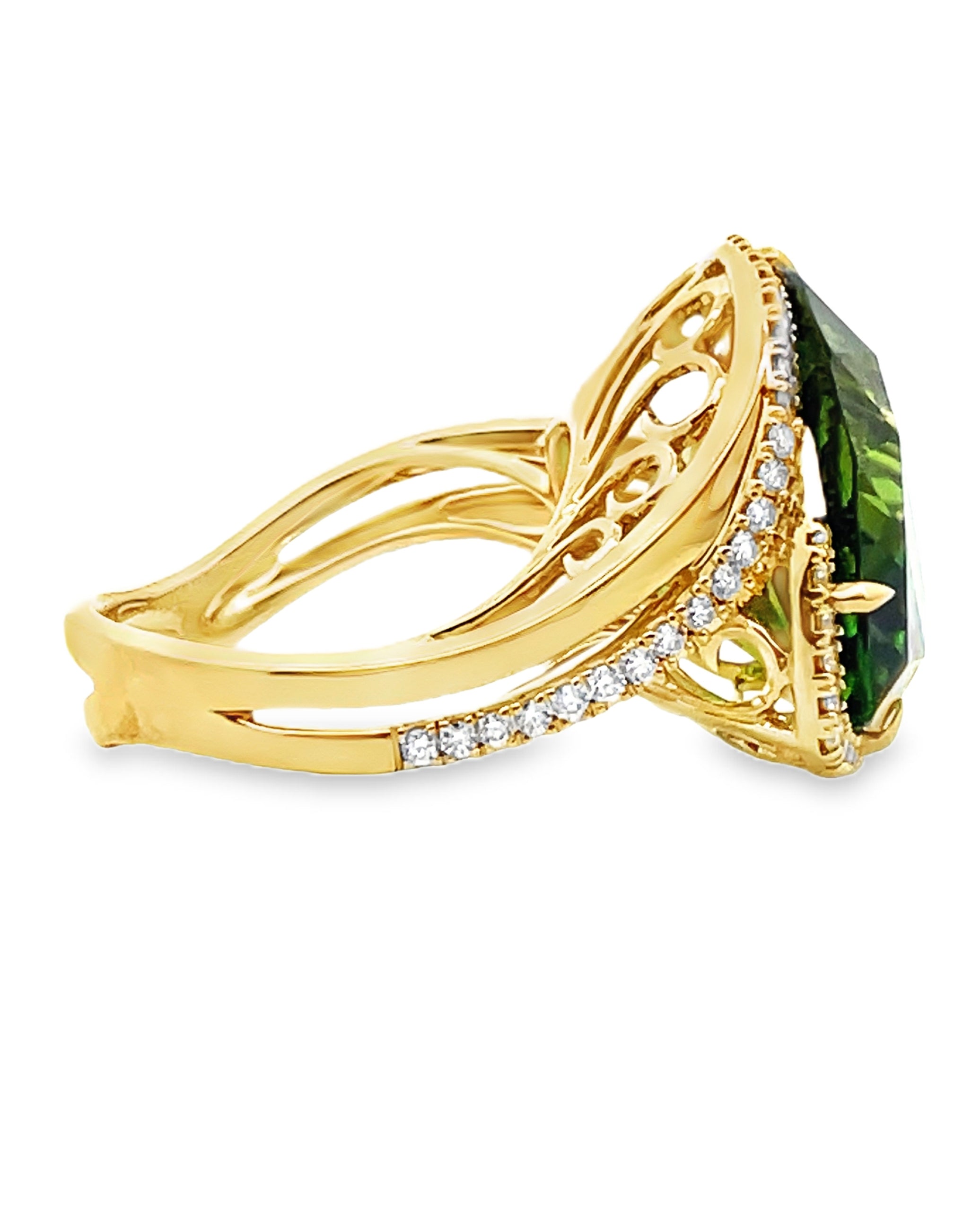Simon G. LR2742 18K Yellow Gold Green Tourmaline & Diamond Ring