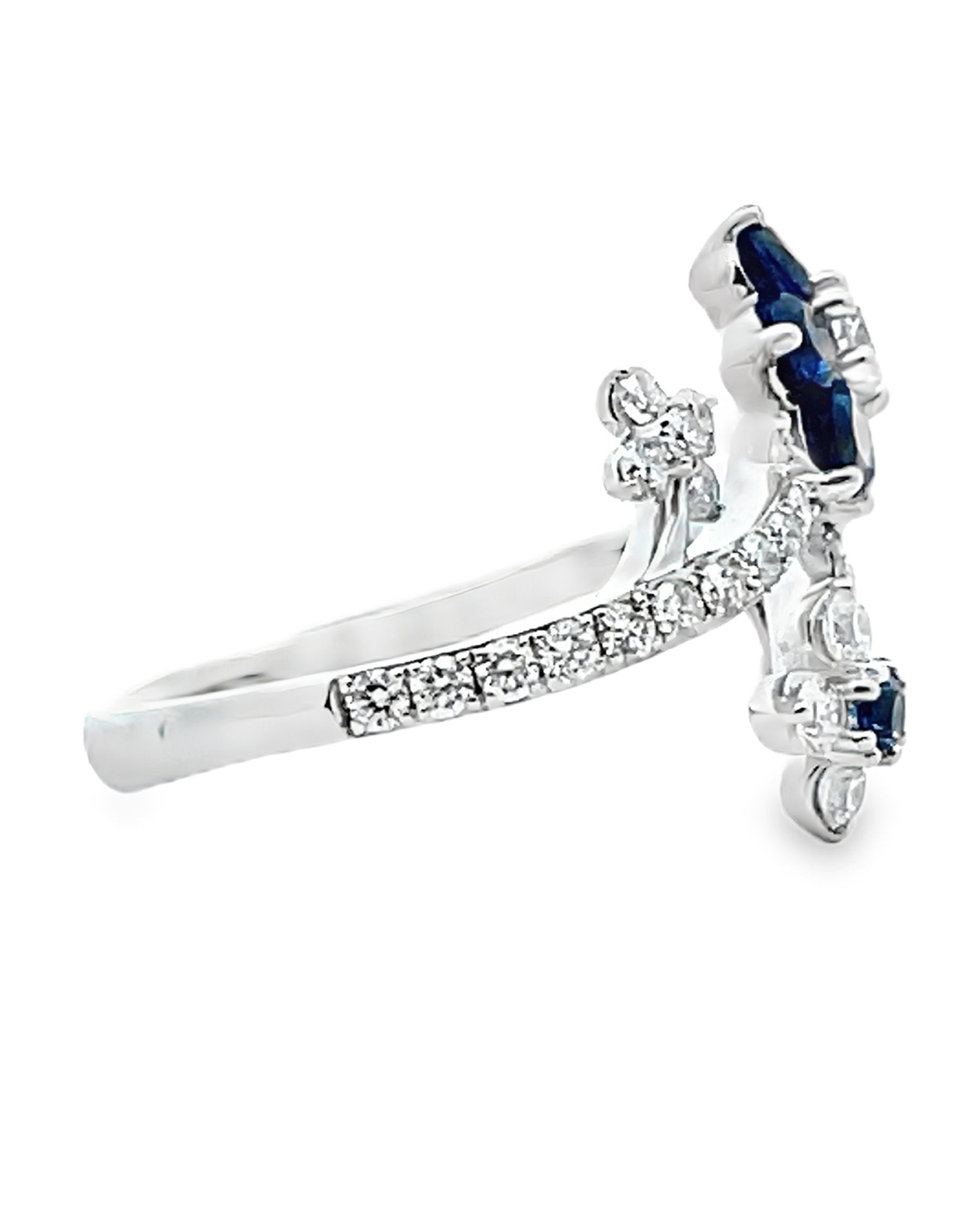 Simon G. LR3117 18K White Gold Sapphire & Diamond Flower Ring