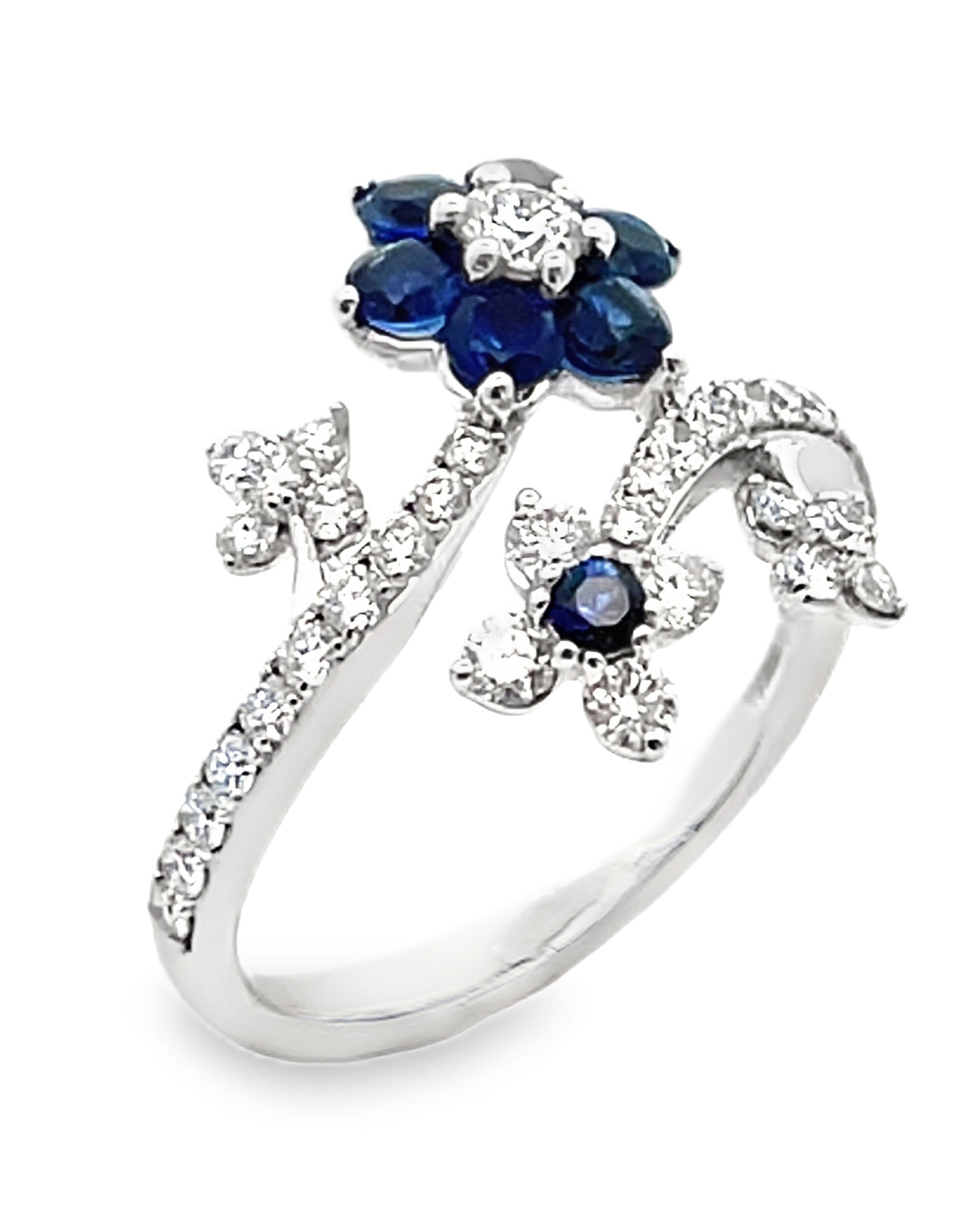 Simon G. LR3117 18K White Gold Sapphire & Diamond Flower Ring