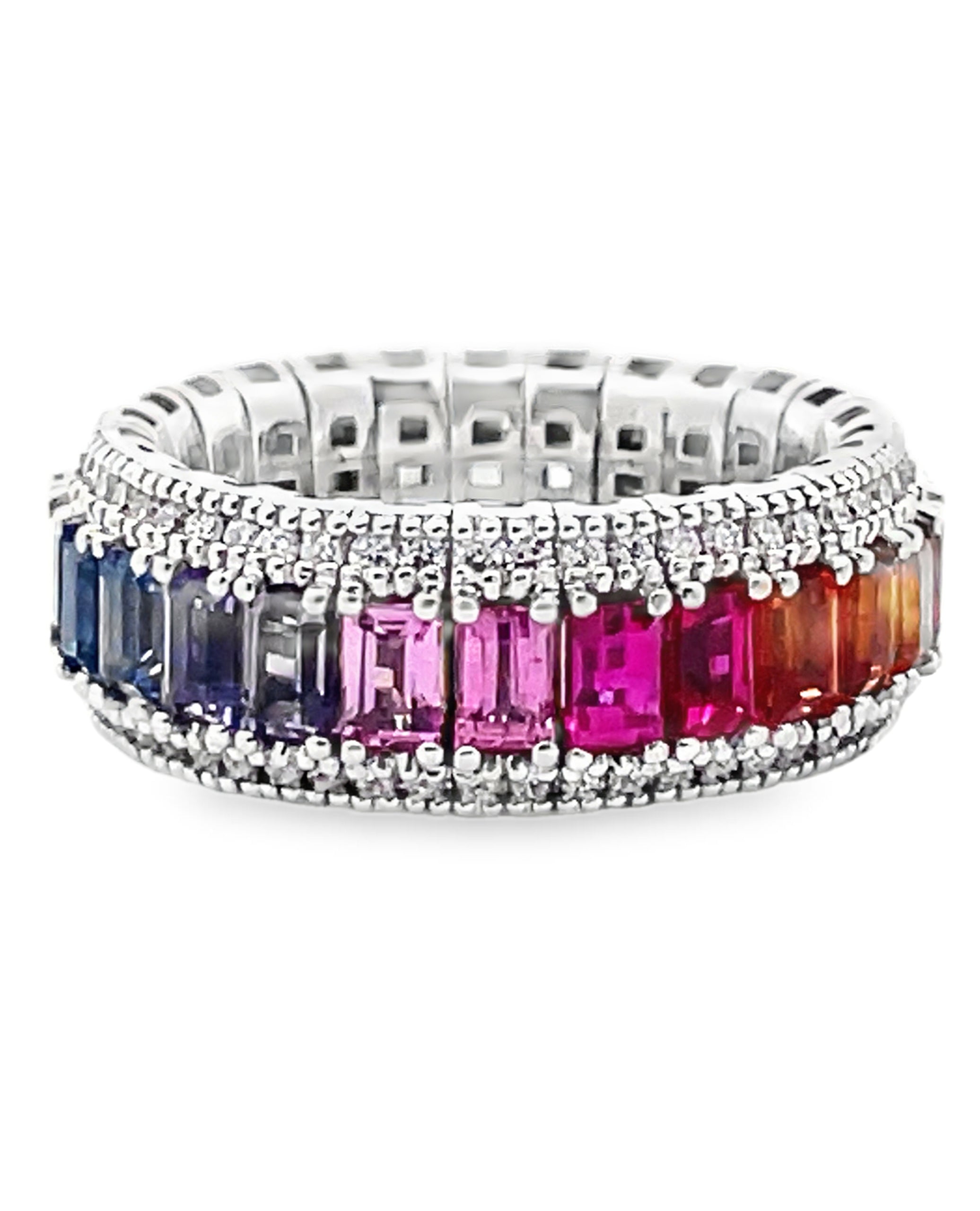 Simon G. LR3321 18K White Gold Multi Color Sapphire Flexible Ring