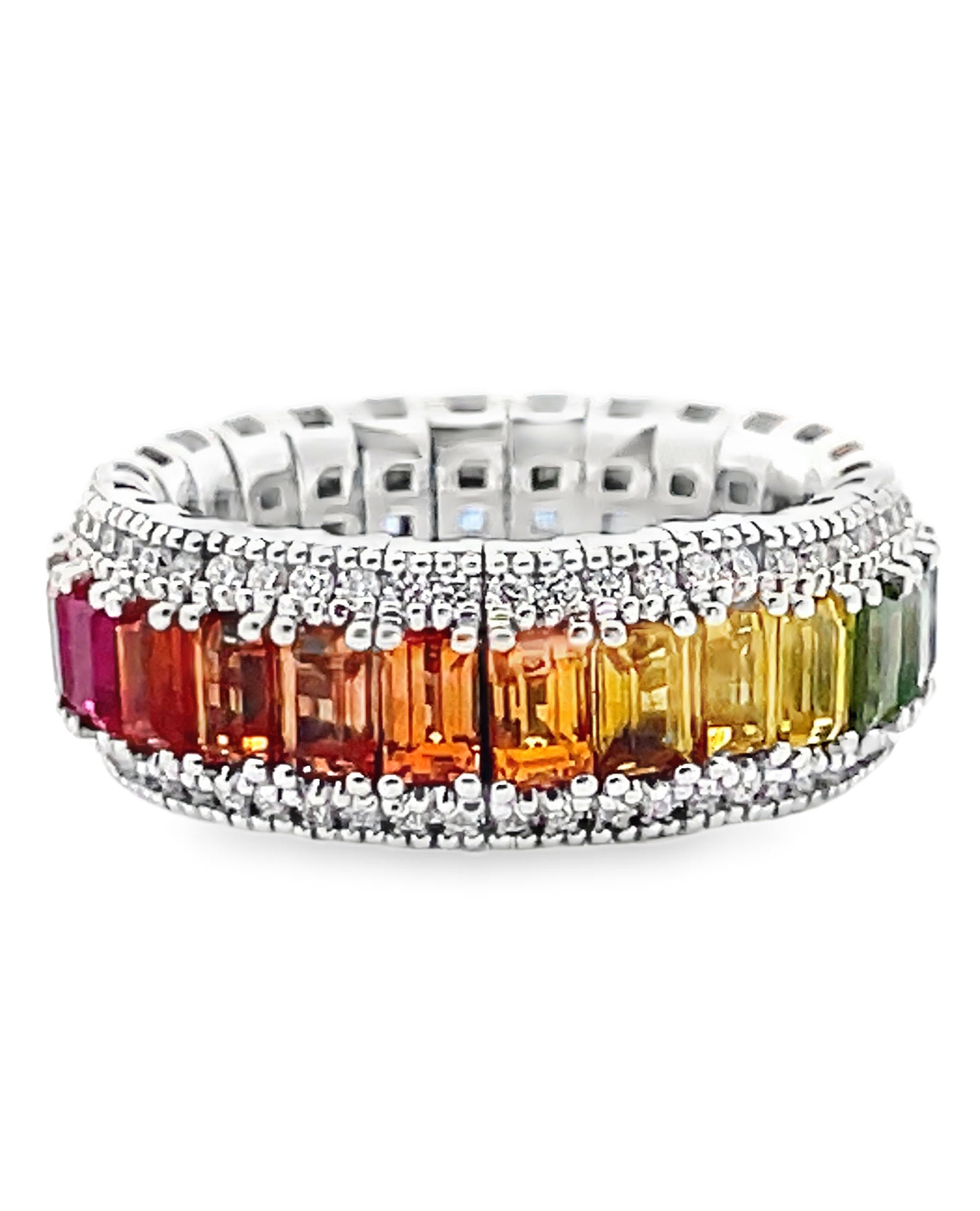 Simon G. LR3321 18K White Gold Multi Color Sapphire Flexible Ring
