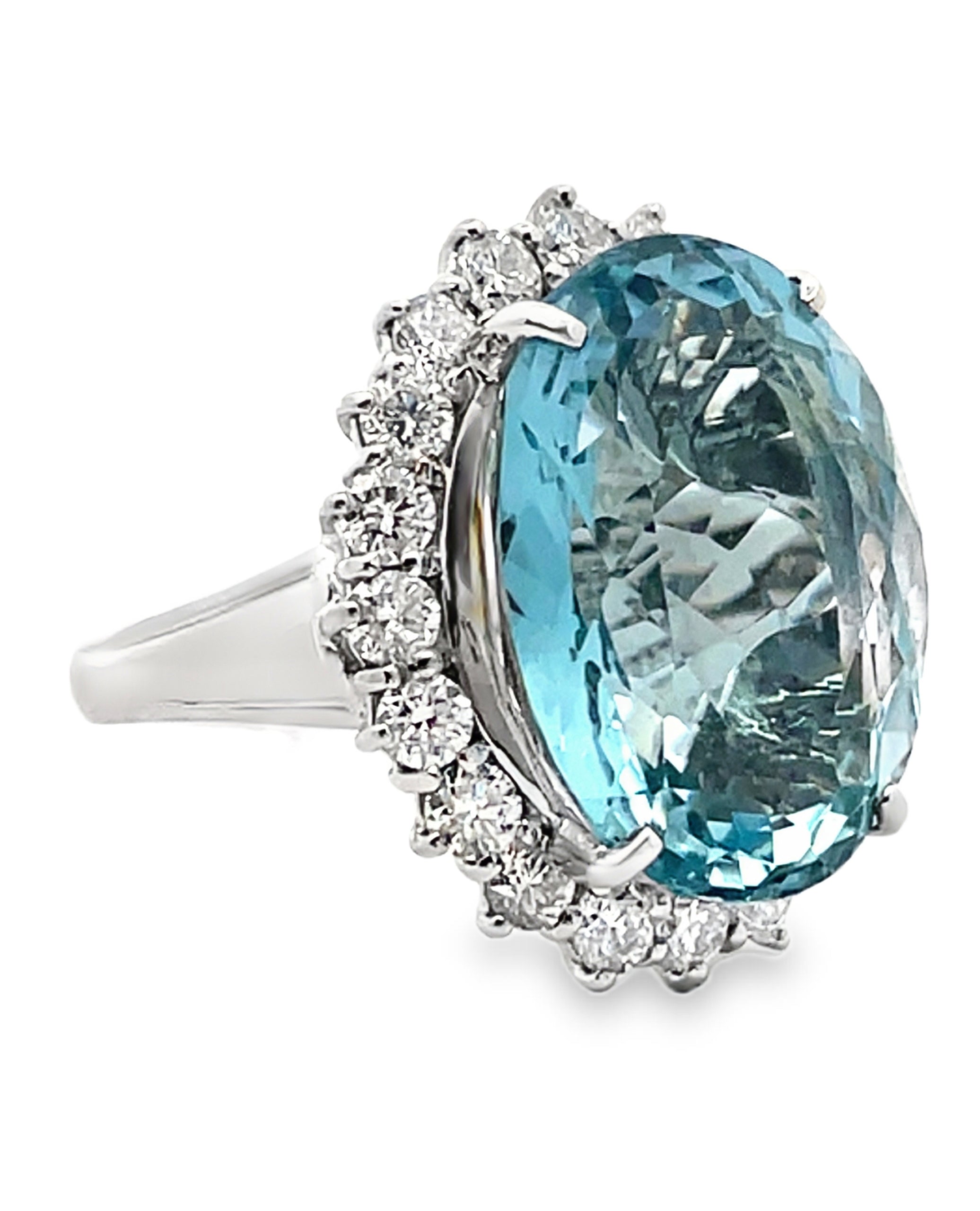 Simon G. LR4139 Platinum Ring with 17.50 Carat Oval Aquamarine & Diamonds