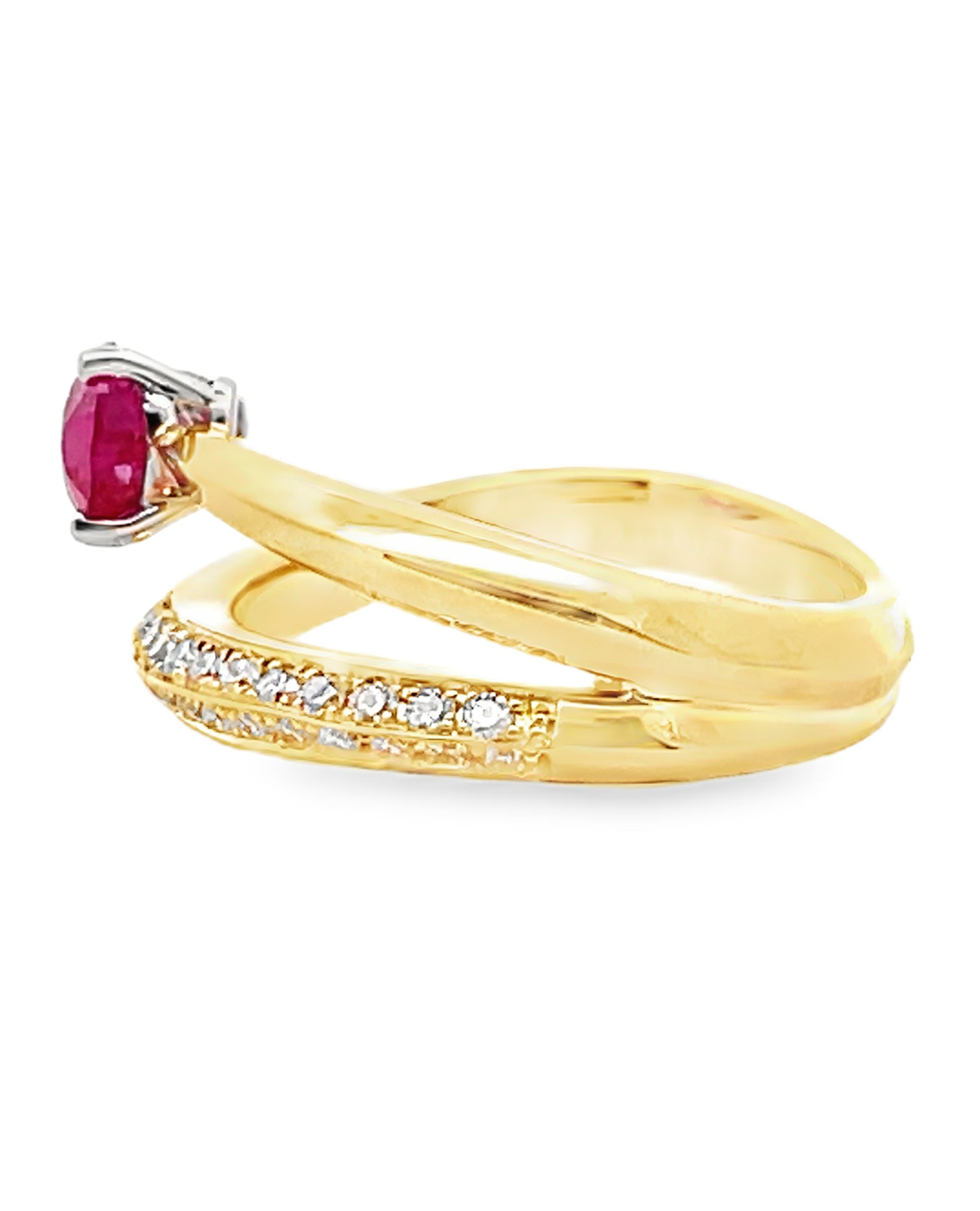 Simon G. LR4222 18K Gold Two Tone Ruby and Diamond Spiral Ring