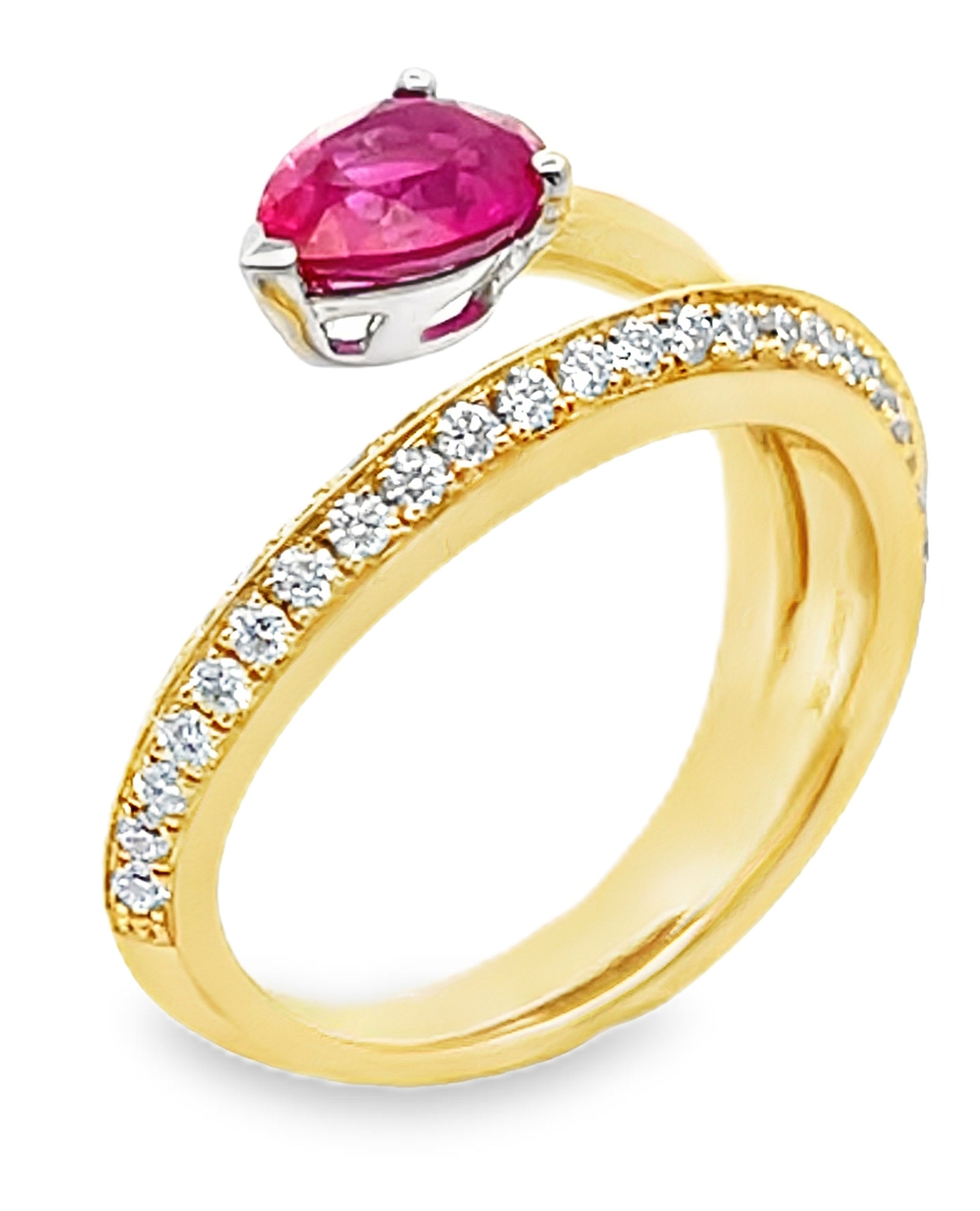 Simon G. LR4222 18K Gold Two Tone Ruby and Diamond Spiral Ring