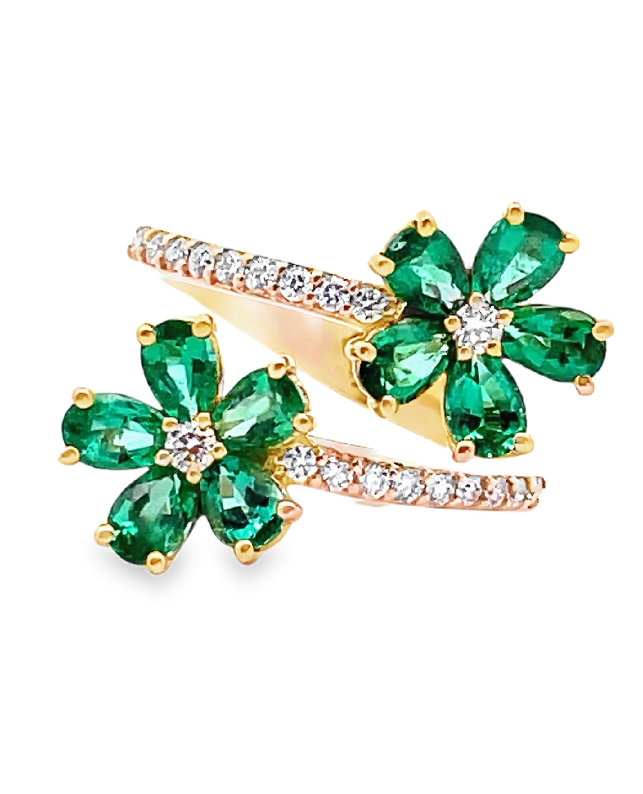 Simon G. LR4840 18K Yellow Gold Emerald Flower Bypass Ring