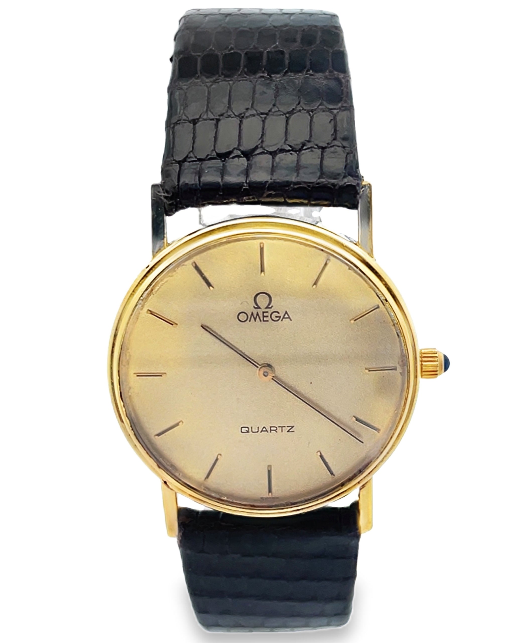 Pre-Owned Omega DeVille 14K Yellow Gold Watch, Round Dial with New Genuine Lizard Band