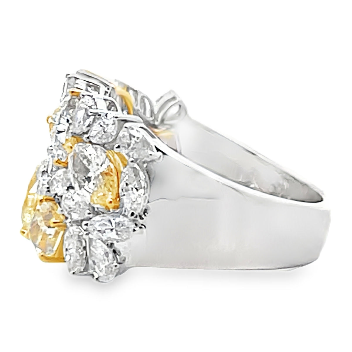 18K Two Tone Fancy Shaped Yellow & White Diamond Ring