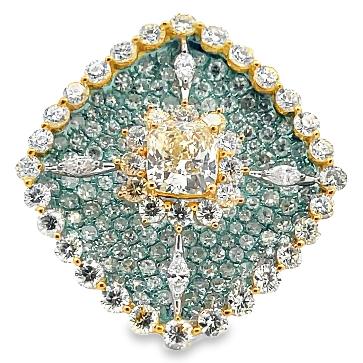18K Two Tone Gold Diamond & Yellow Diamond Right Hand Fashion Ring 6.44 Carats Total