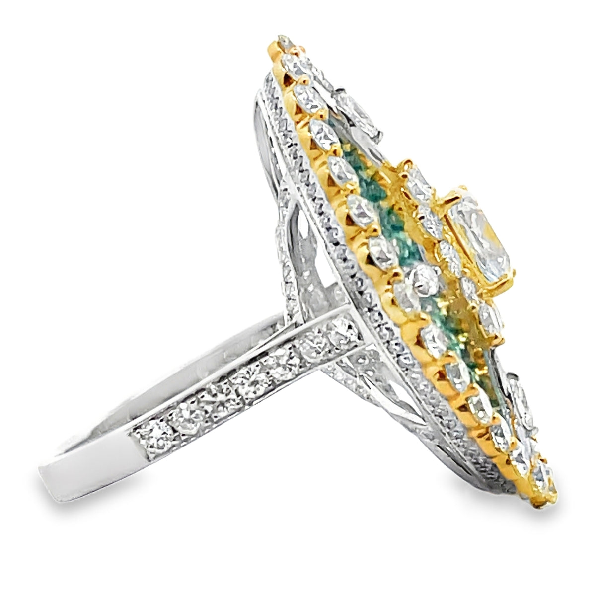 18K Two Tone Gold Diamond & Yellow Diamond Right Hand Fashion Ring 6.44 Carats Total