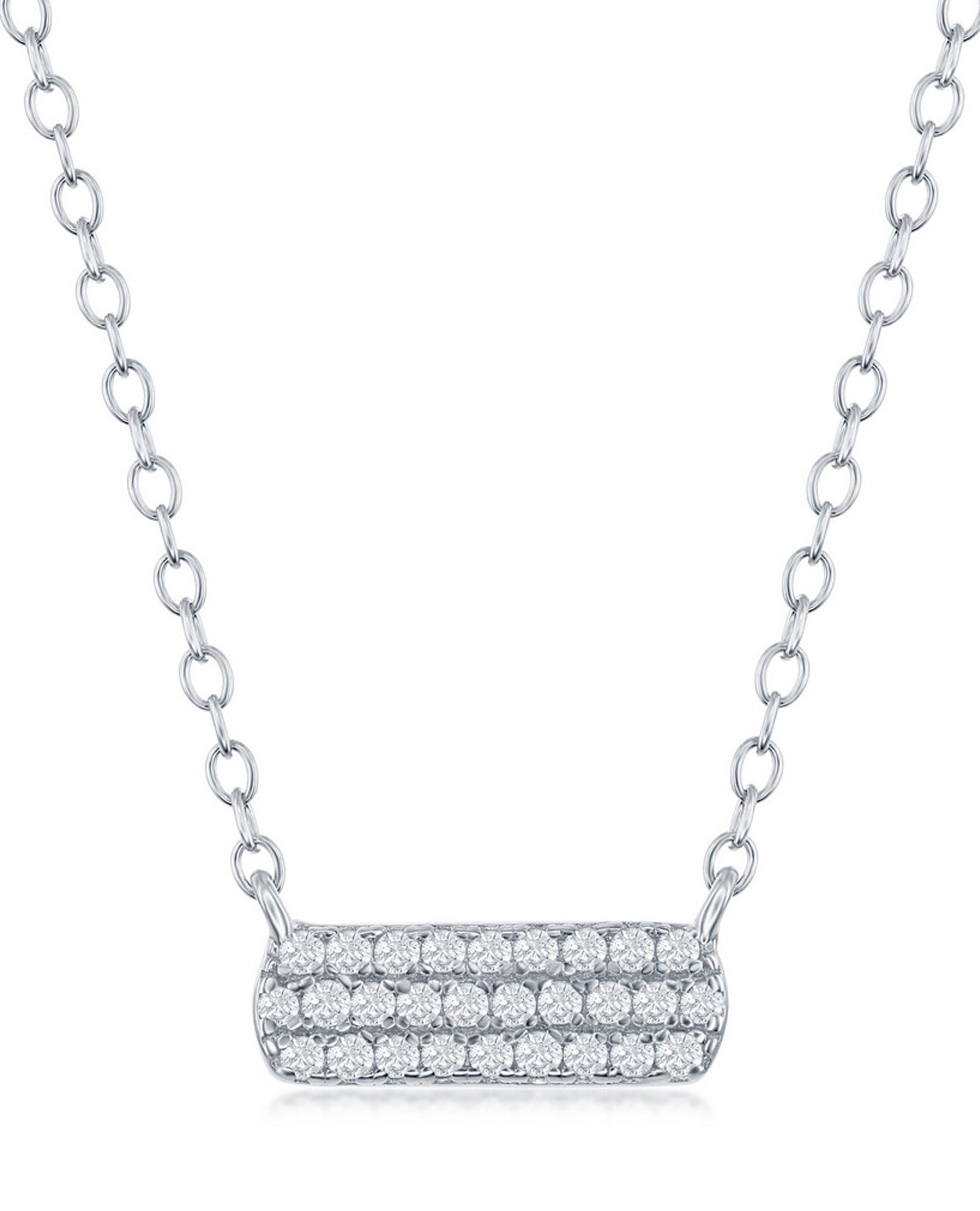 Sterling Silver Small Micro Pave Bar Necklace with CZ