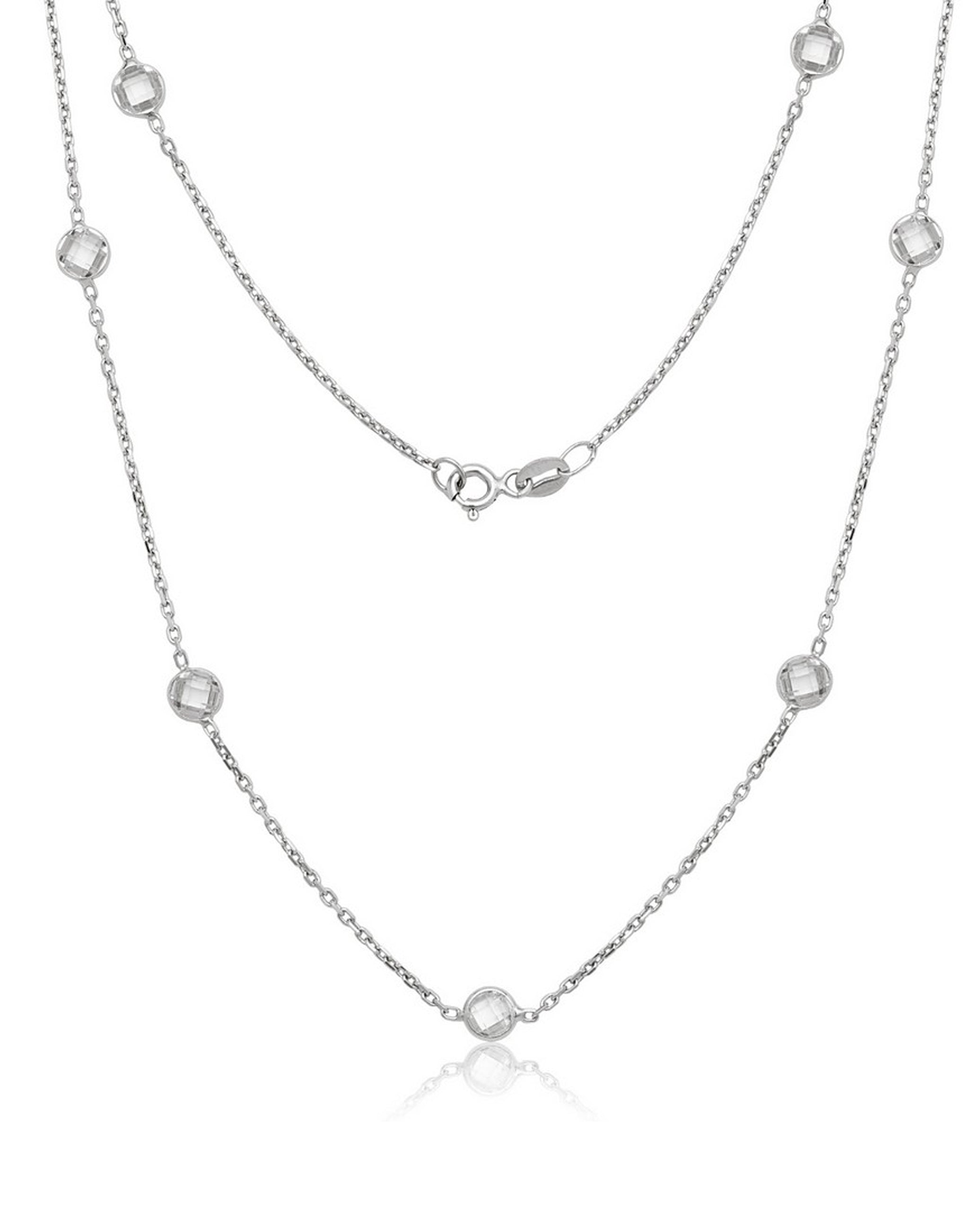 Sterling Silver Bezel Set Faceted CZ By The Yard Necklace