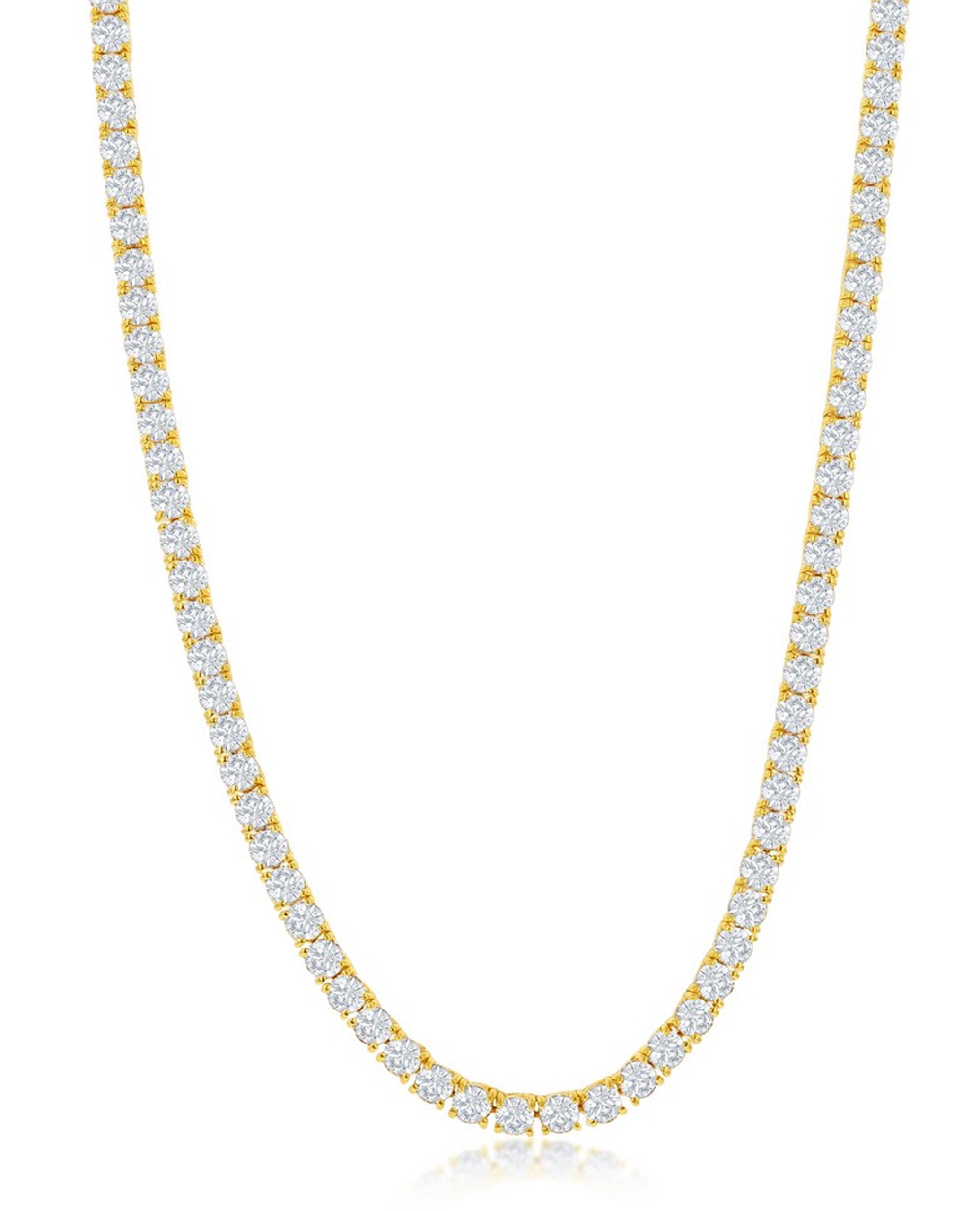 Sterling Silver 4mm Round Cubic Zirconia Tennis Necklace with Gold